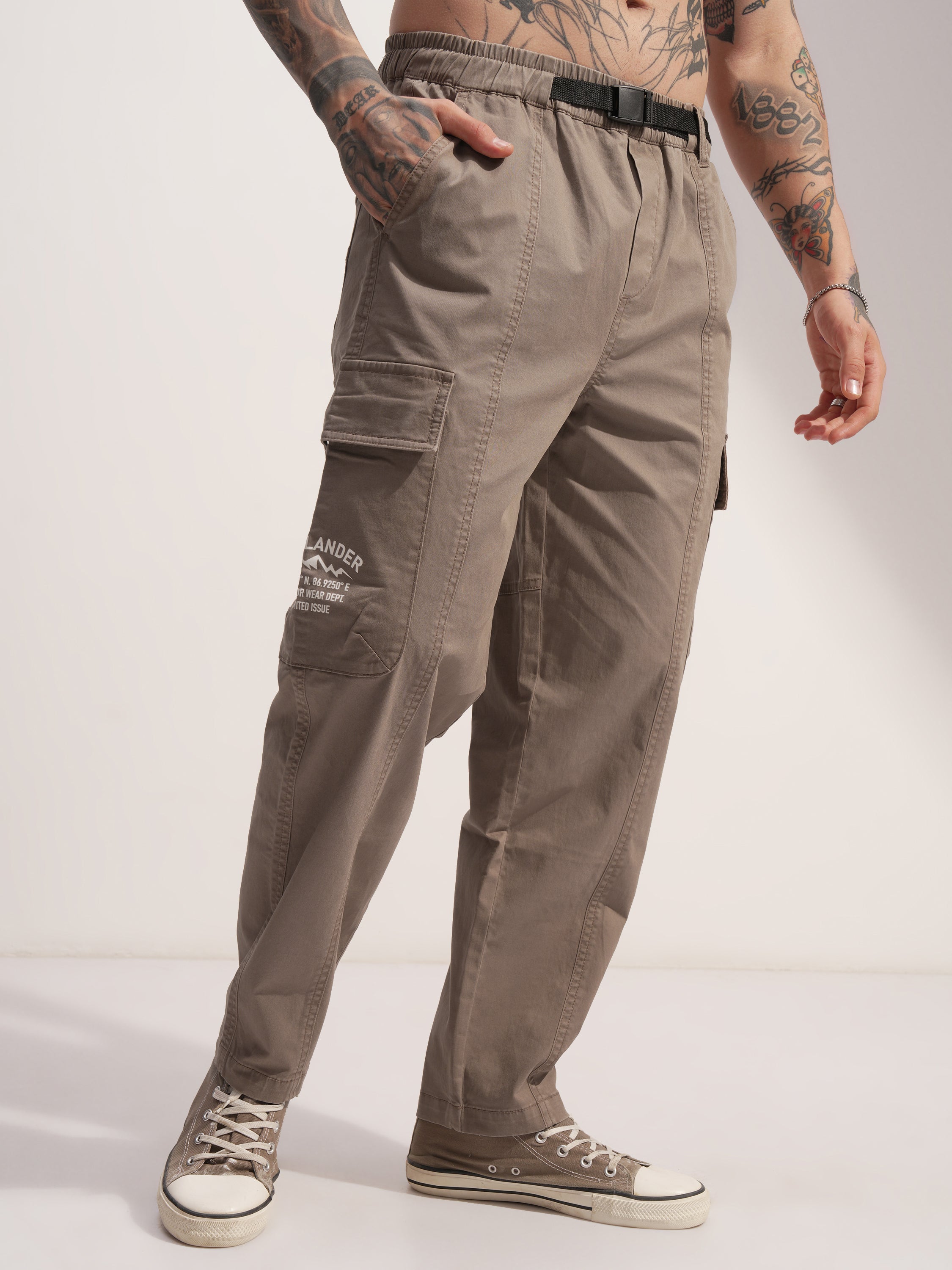 Highlander Men Brown Baggy Solid Cargo - Brown - Image 6