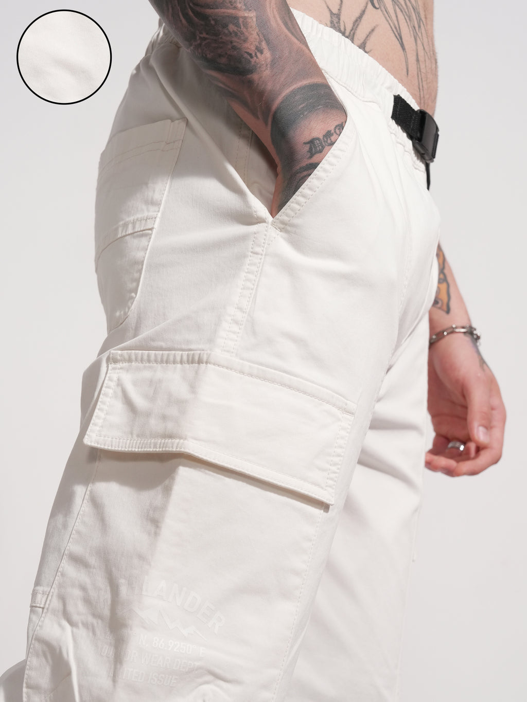 Highlander Men White Baggy Solid Cargo - White - Image 5