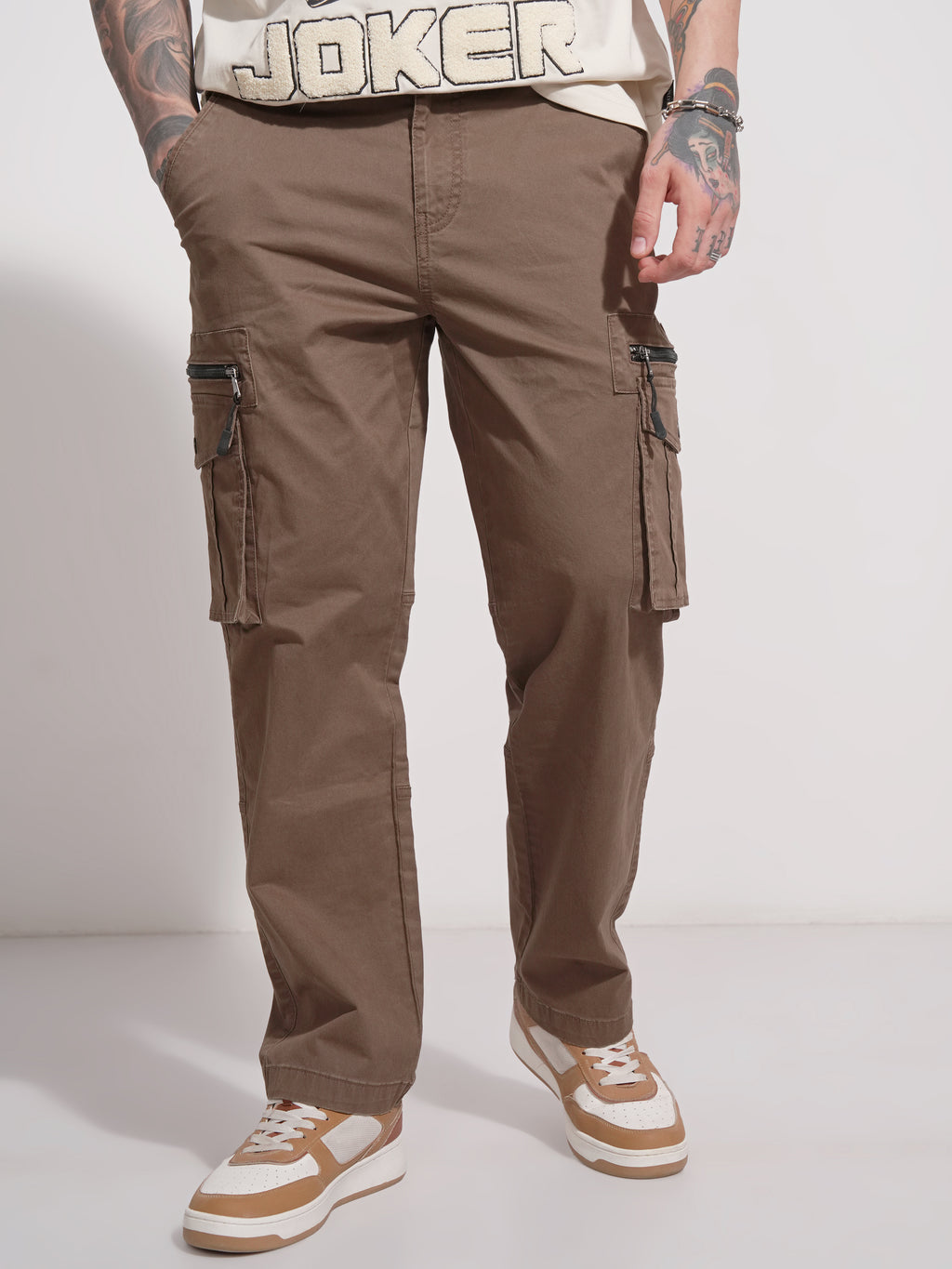 Highlander Men Brown Relaxed Fit Solid Cargo - Brown - Image 4