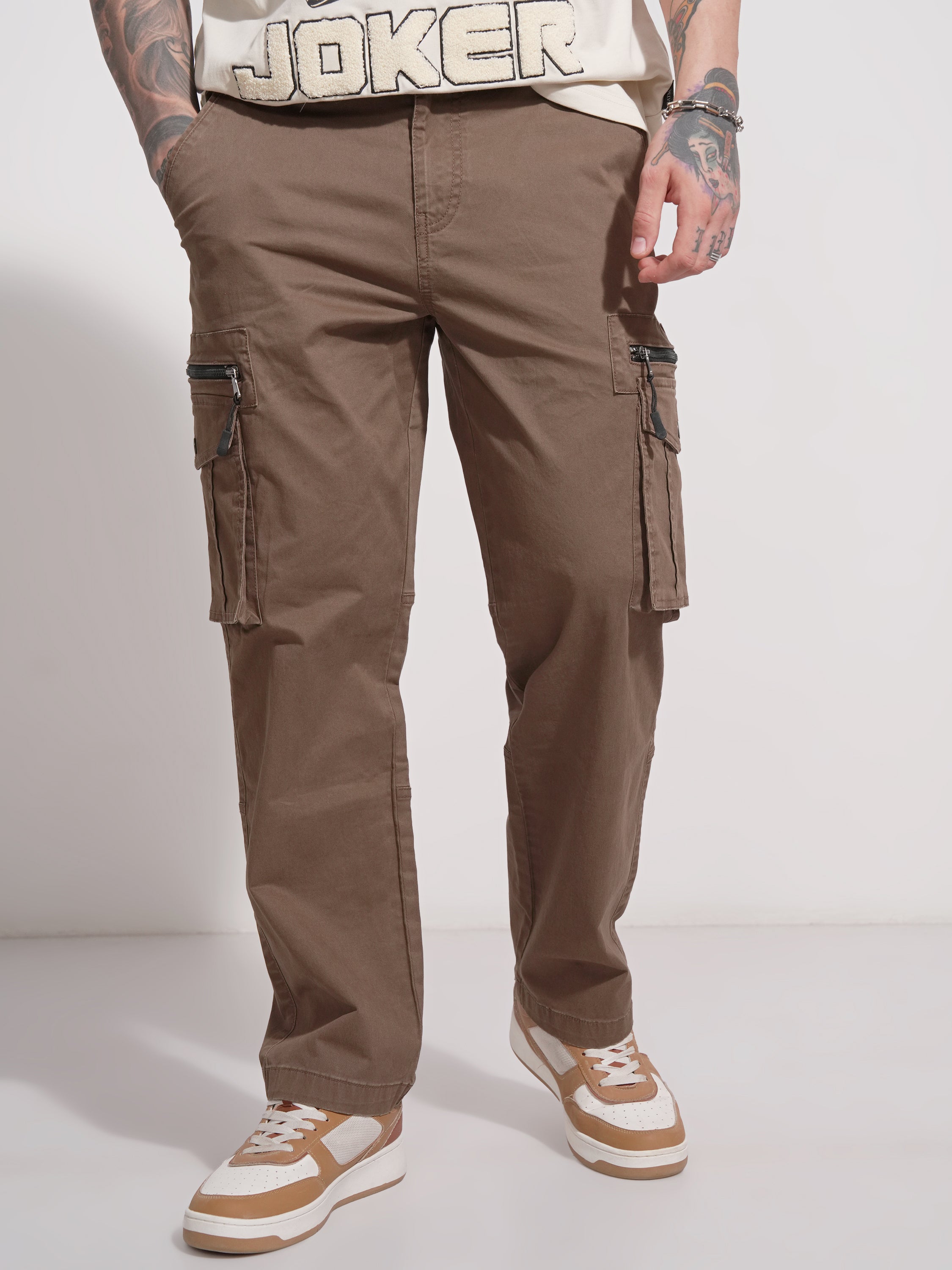 Highlander Men Brown Relaxed Fit Solid Cargo - Brown - Image 4