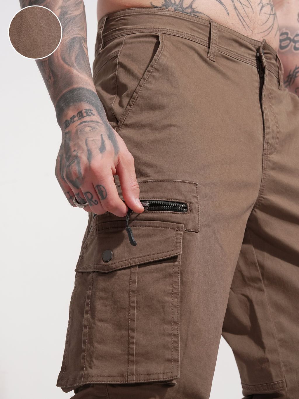 Highlander Men Brown Relaxed Fit Solid Cargo - Brown - Image 5