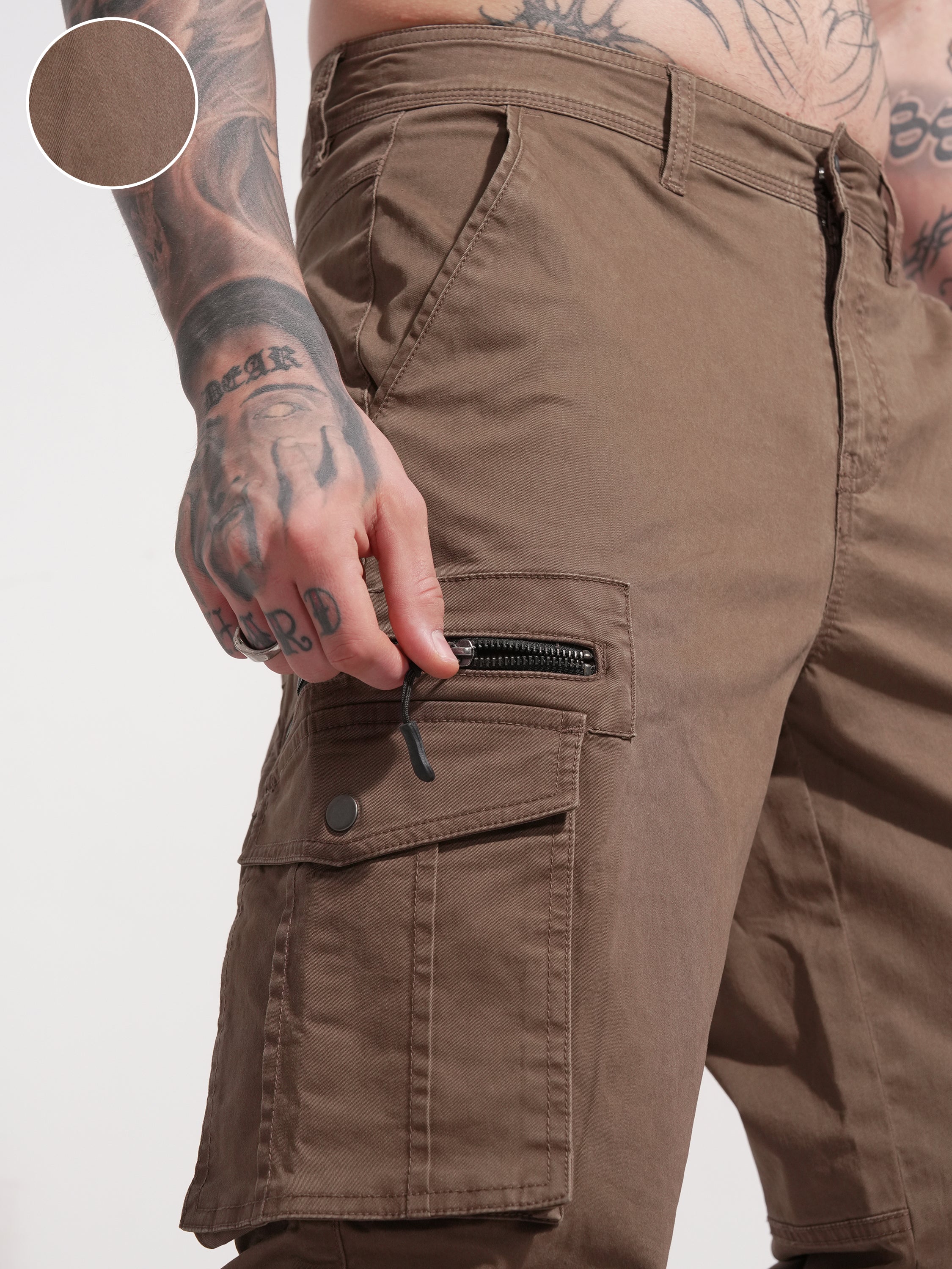 Highlander Men Brown Relaxed Fit Solid Cargo - Brown - Image 5