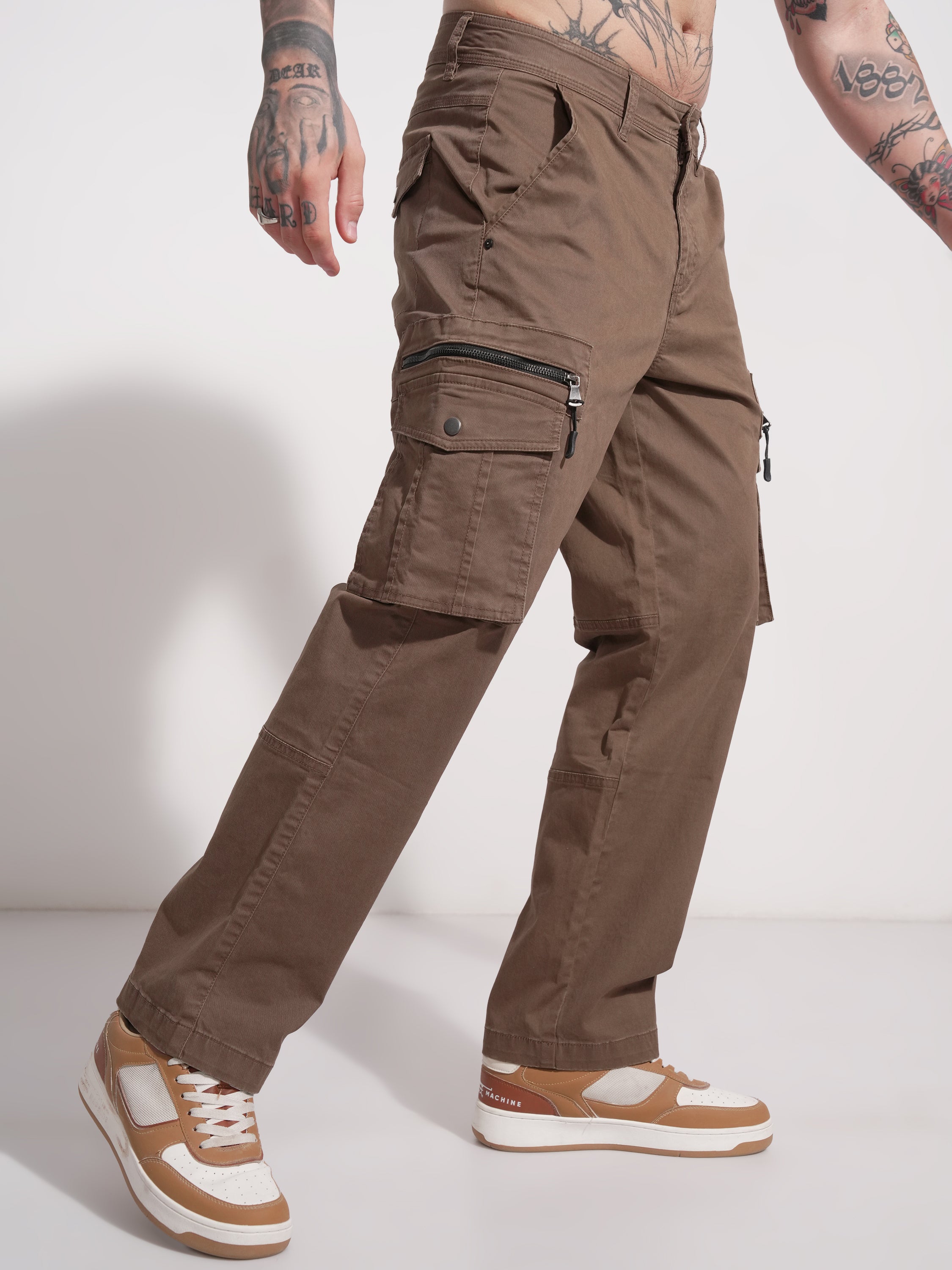 Highlander Men Brown Relaxed Fit Solid Cargo - Brown - Image 6