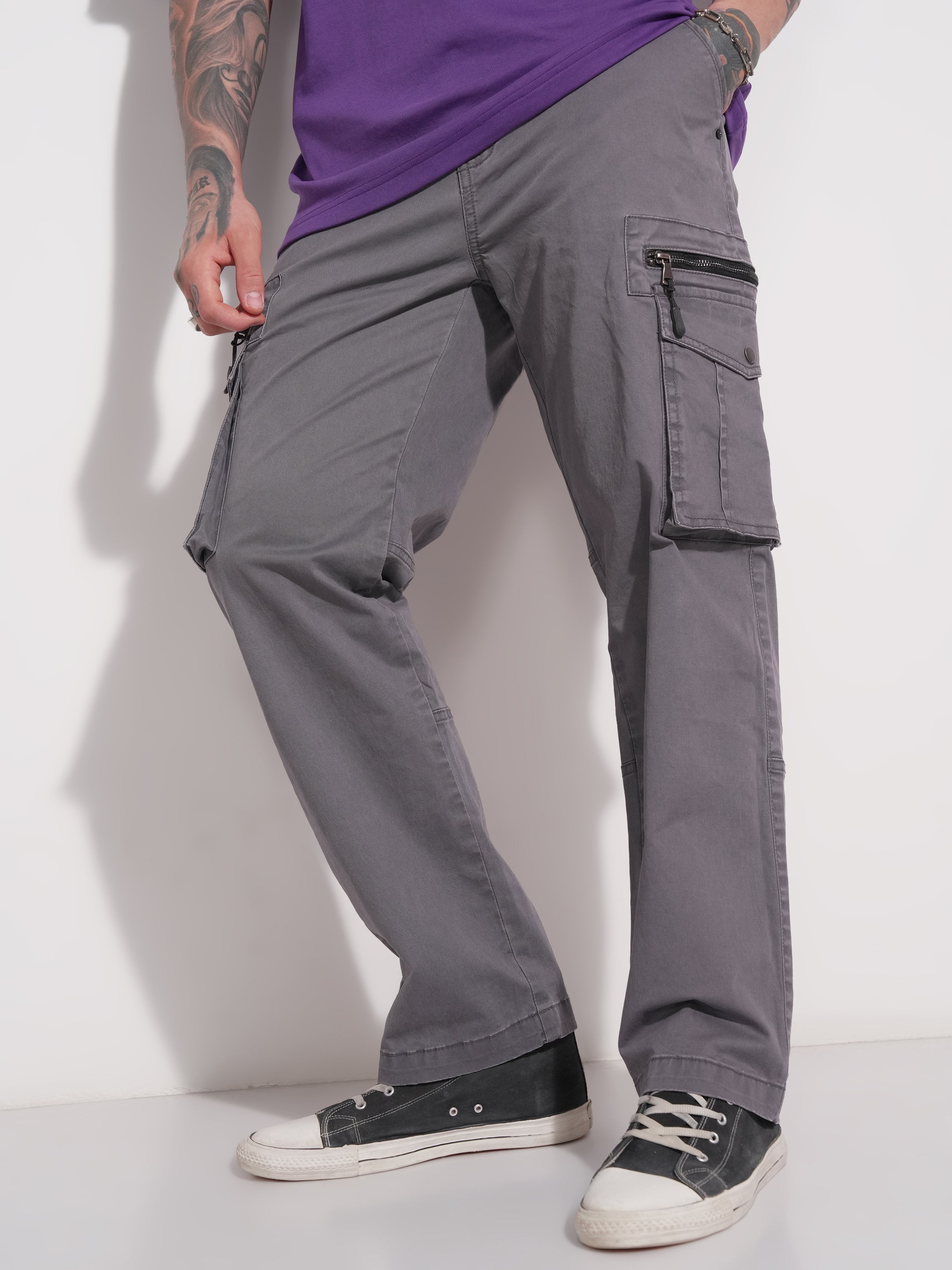Highlander Men Grey Relaxed Fit Solid Cargo - Grey - Image 1