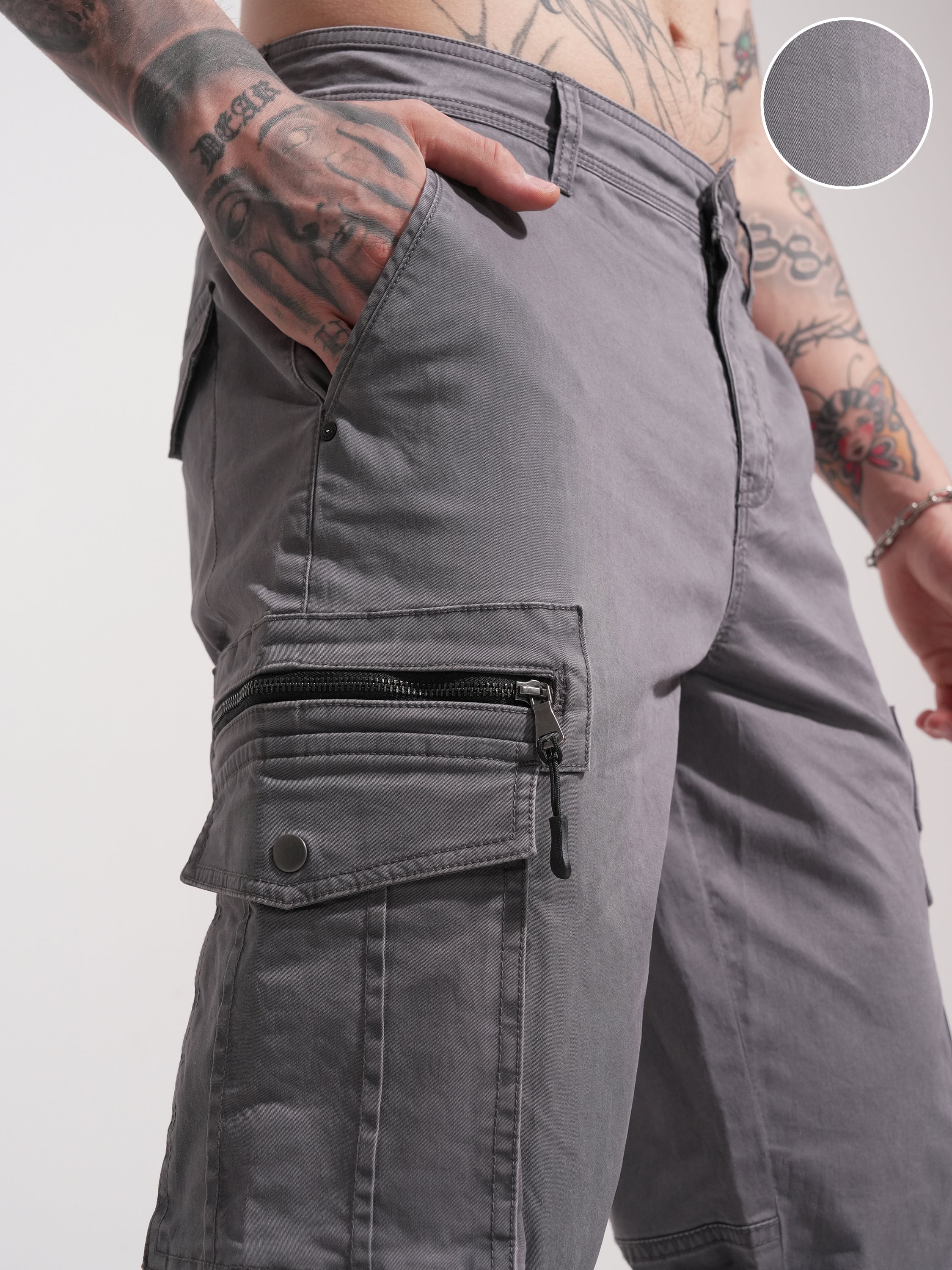 Highlander Men Grey Relaxed Fit Solid Cargo - Grey - Image 5
