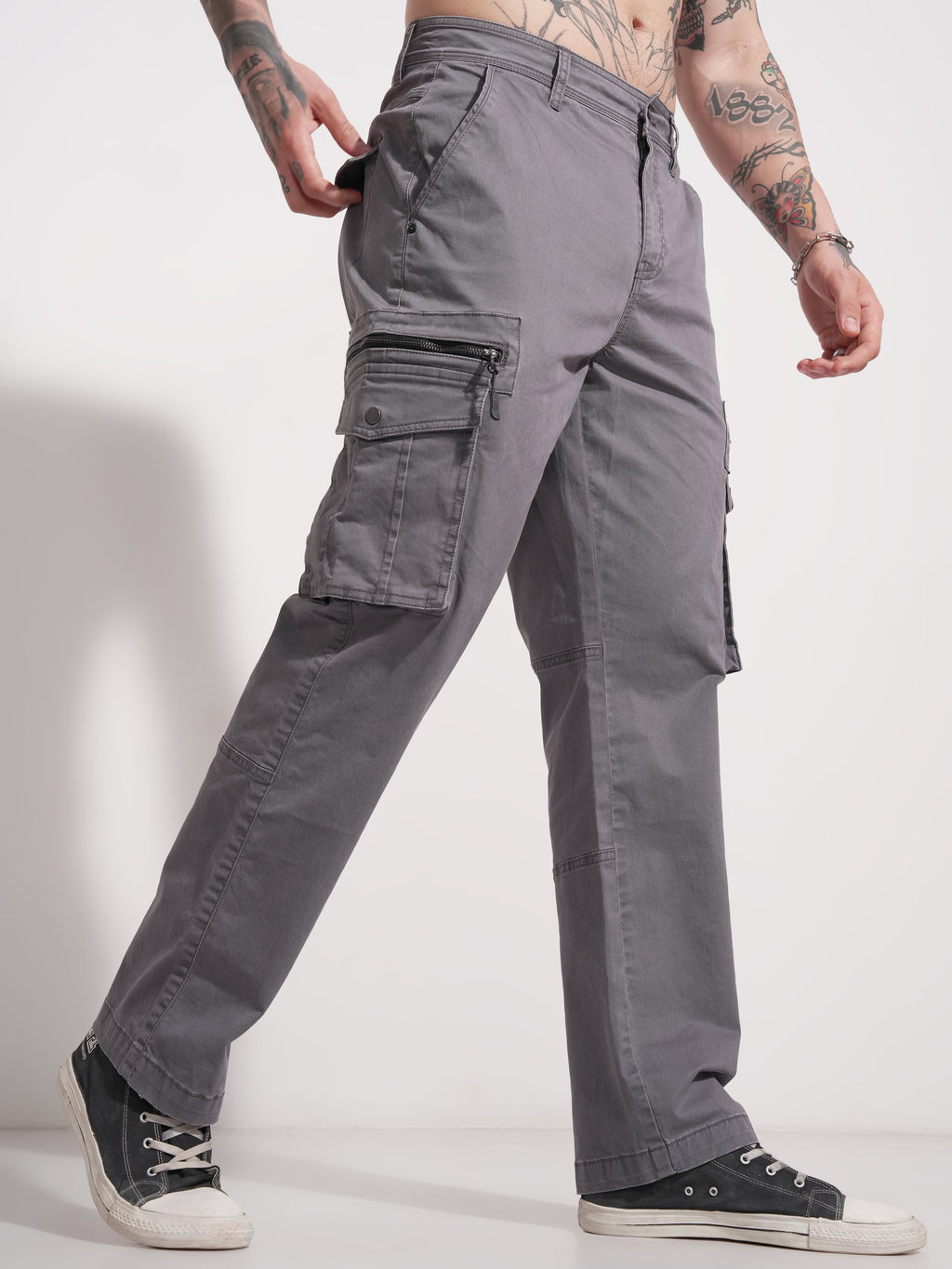 Highlander Men Grey Relaxed Fit Solid Cargo - Grey - Image 6