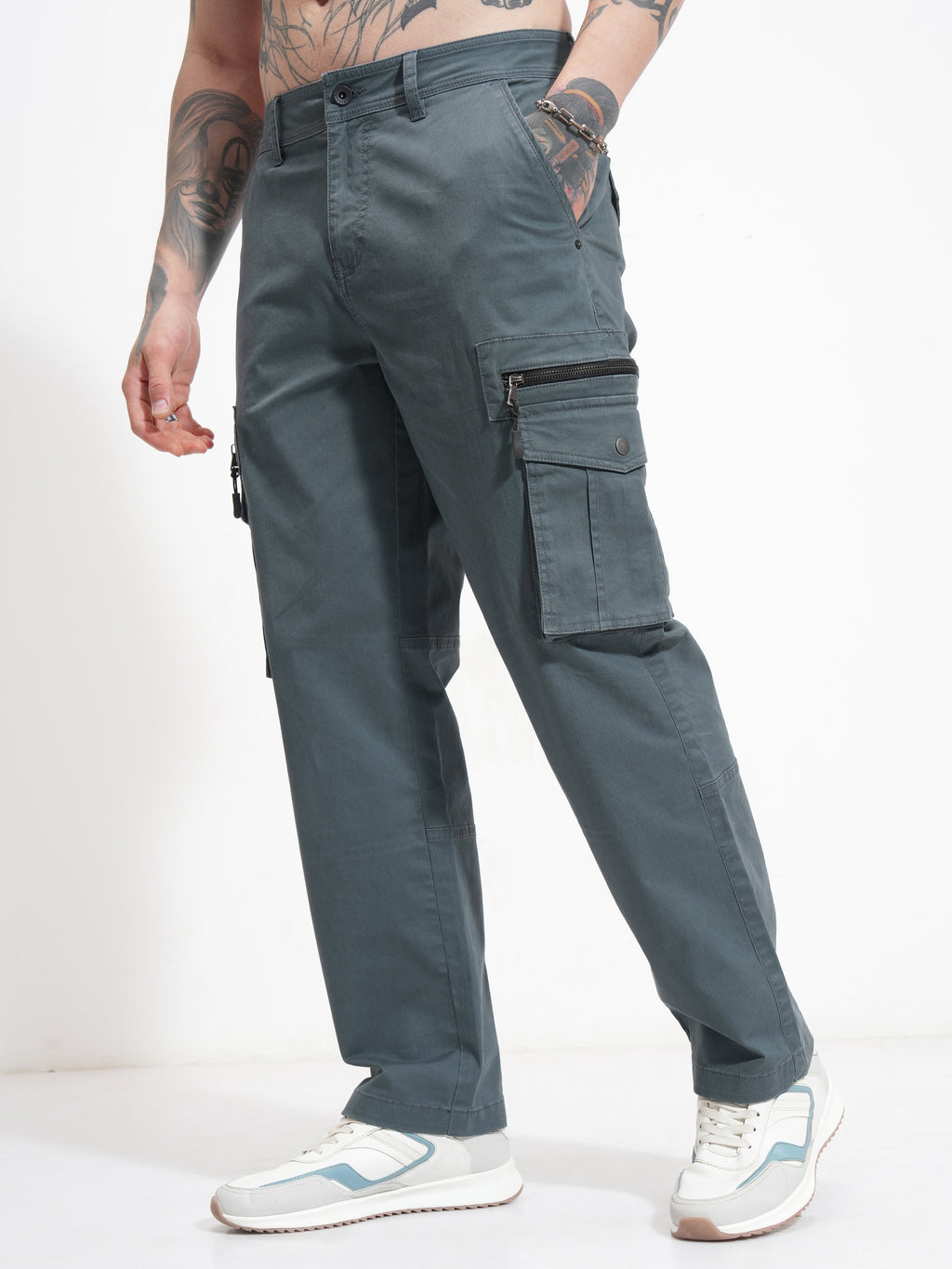 Highlander Men Grey Relaxed Fit SOlid Cargo - Grey - Image 4