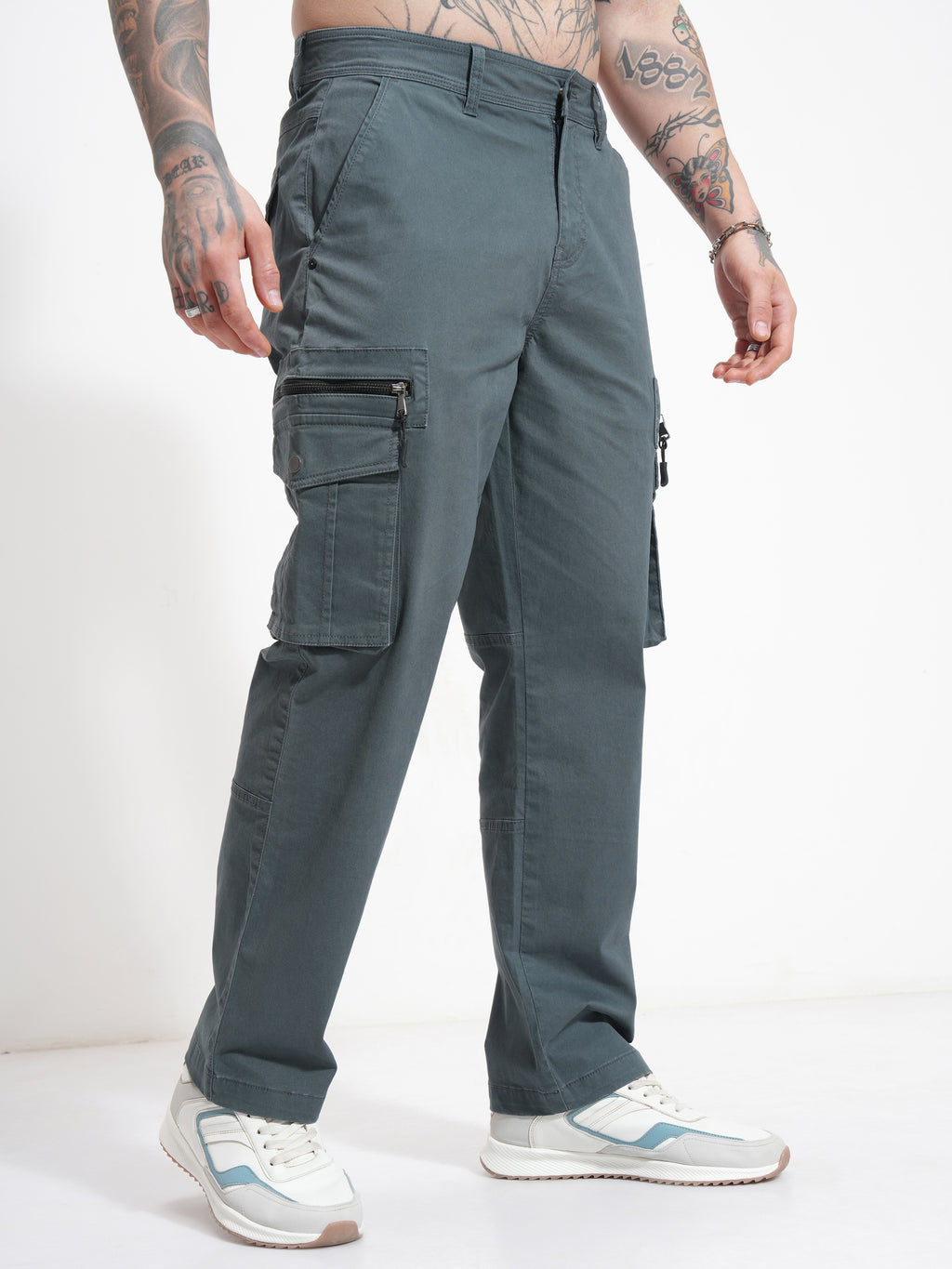 Highlander Men Grey Relaxed Fit SOlid Cargo - Grey - Image 6