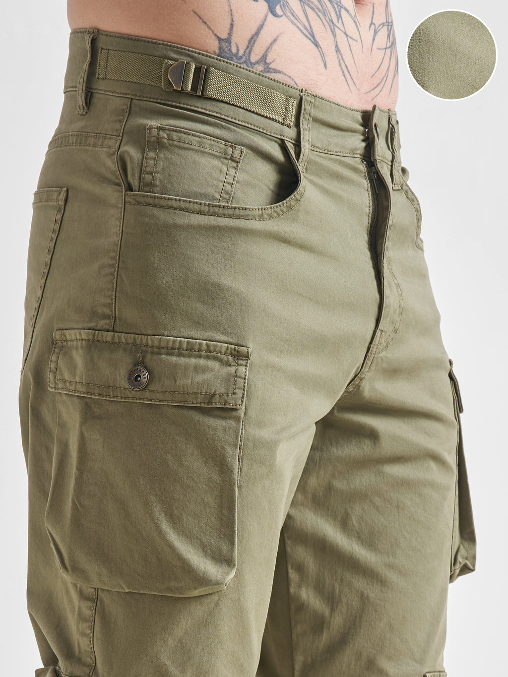 Highlander Men Green Relaxed Fit Solid Cargos - Green - Image 5