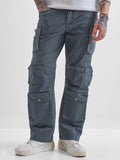 Highlander Men Blue Relaxed Fit Solid Cargos - Blue - Image 1