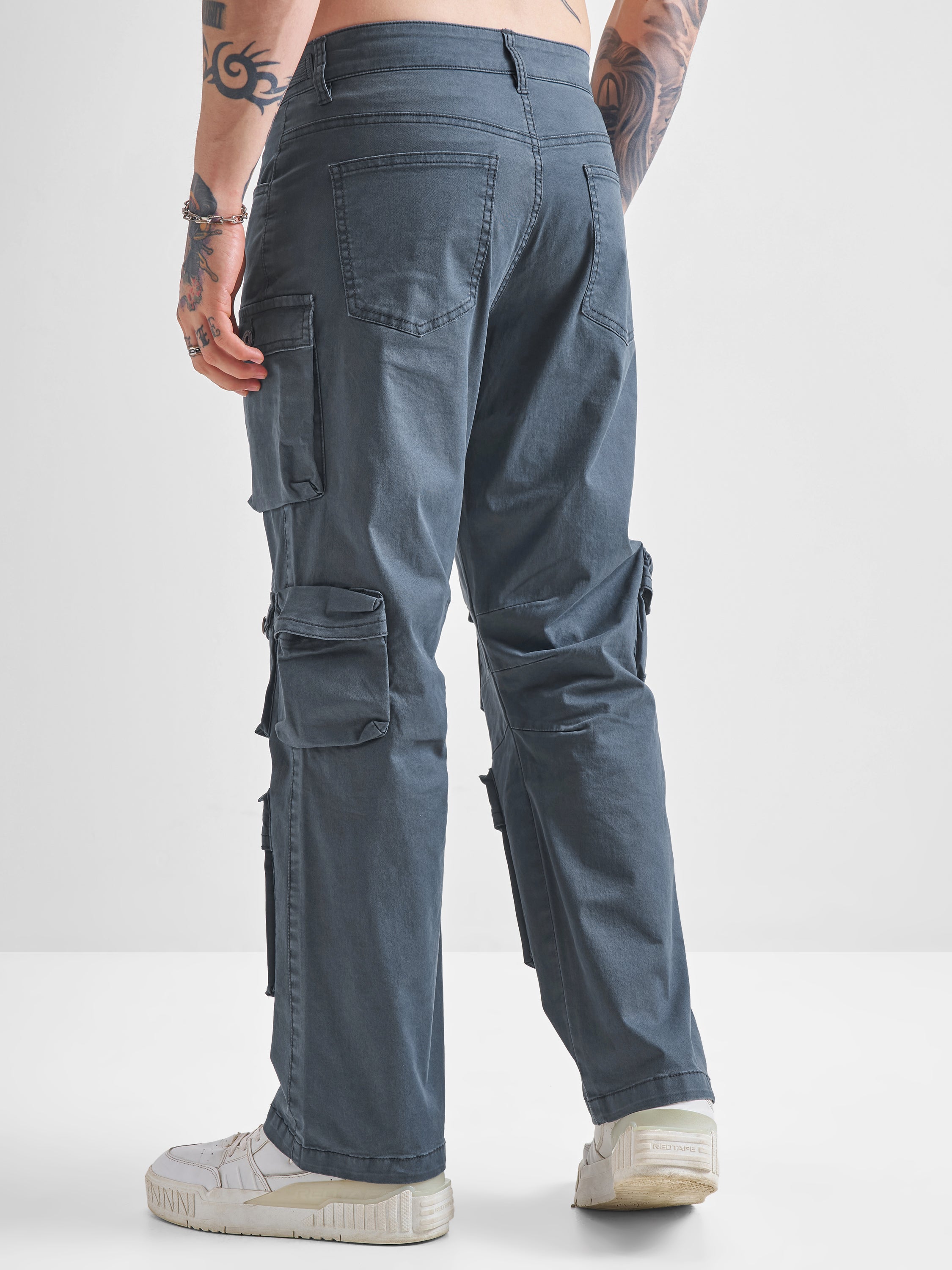 Highlander Men Blue Relaxed Fit Solid Cargos - Blue - Image 3