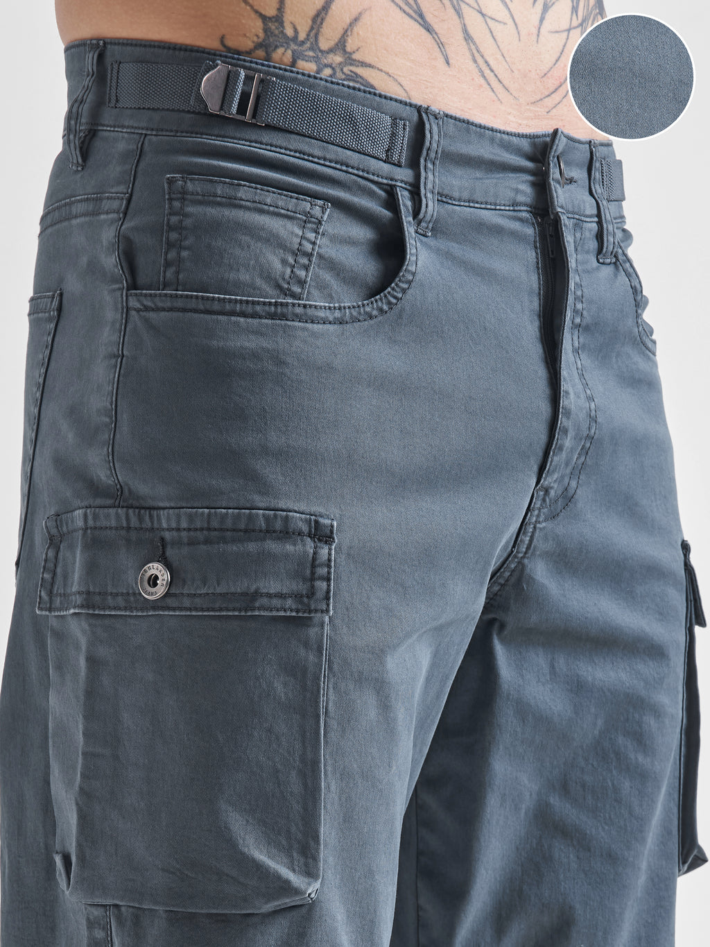 Highlander Men Blue Relaxed Fit Solid Cargos - Blue - Image 5