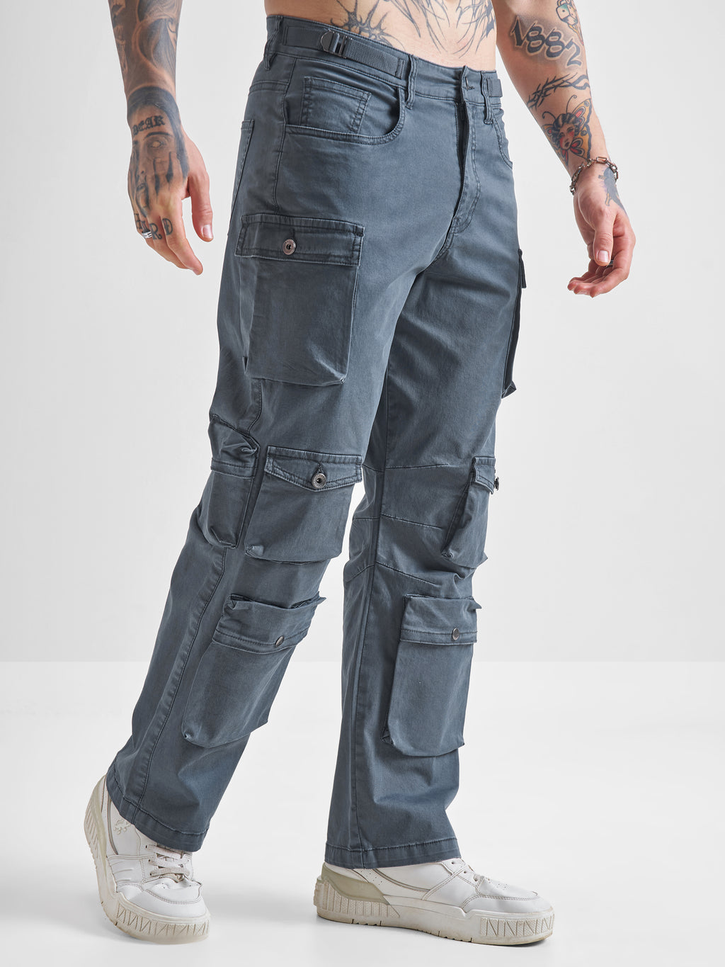 Highlander Men Blue Relaxed Fit Solid Cargos - Blue - Image 6