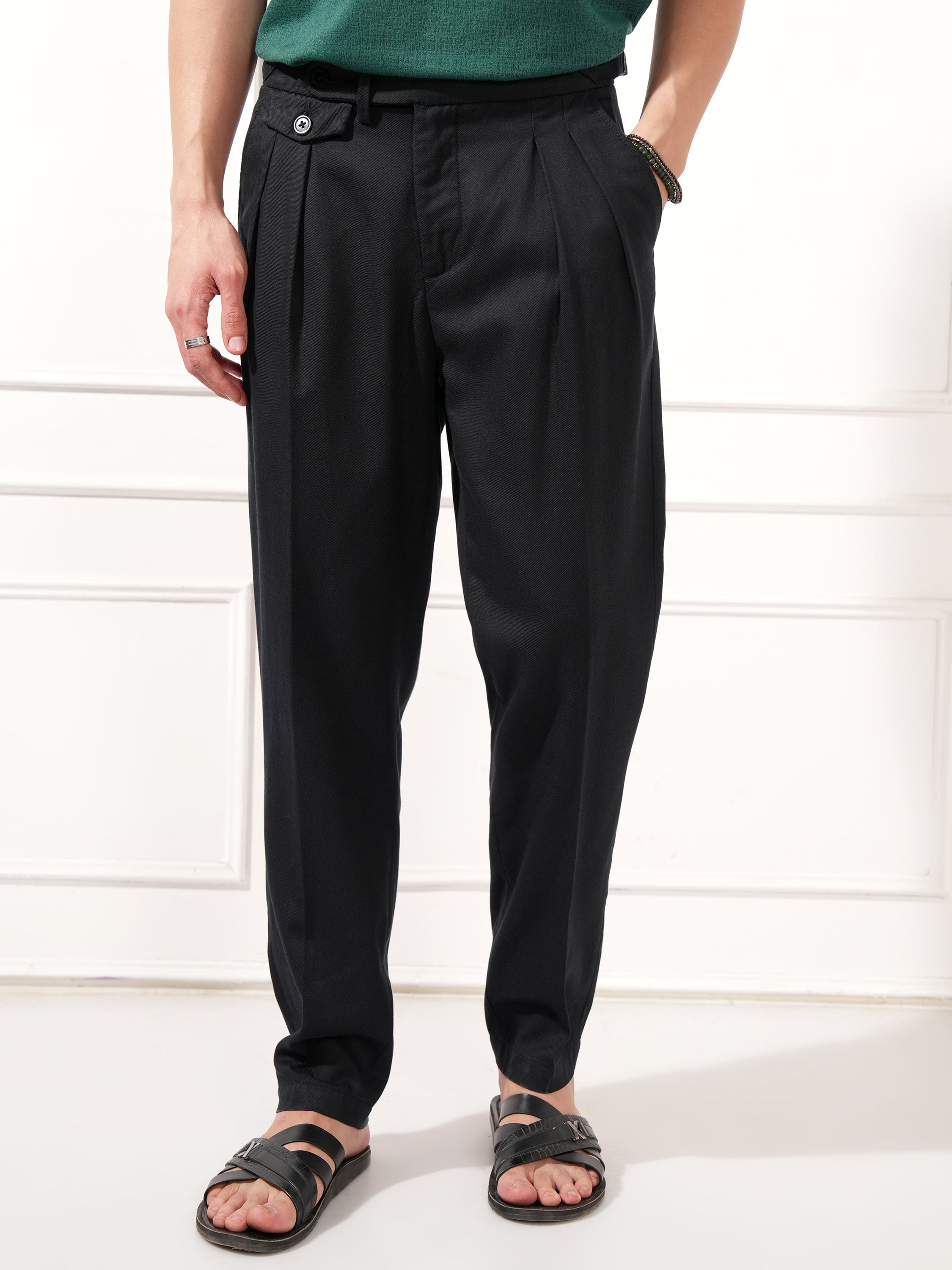 Highlander Men Black Relaxed Fit Solid Casual Trouser - Black - Image 1
