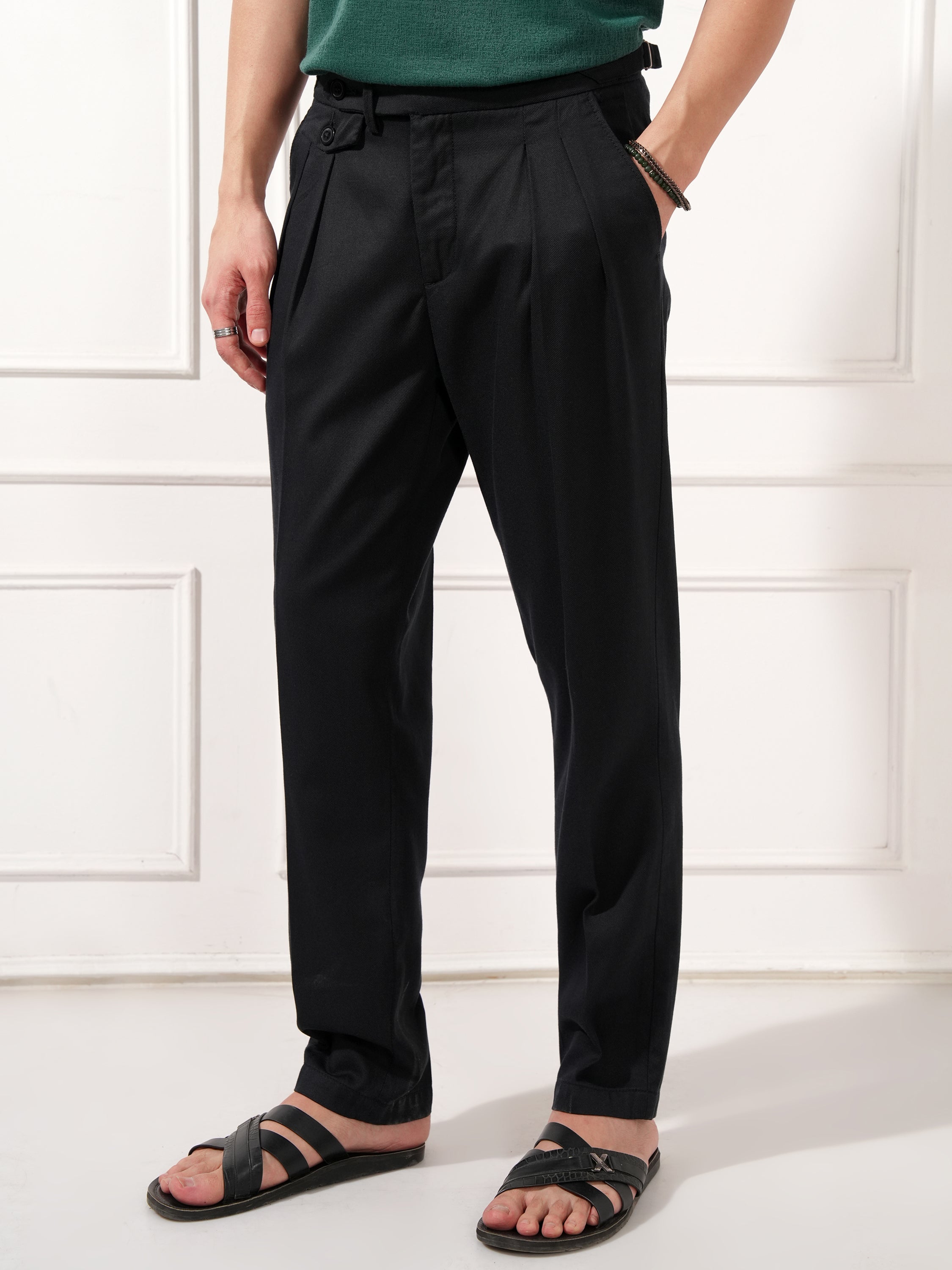 Highlander Men Black Relaxed Fit Solid Casual Trouser - Black - Image 4