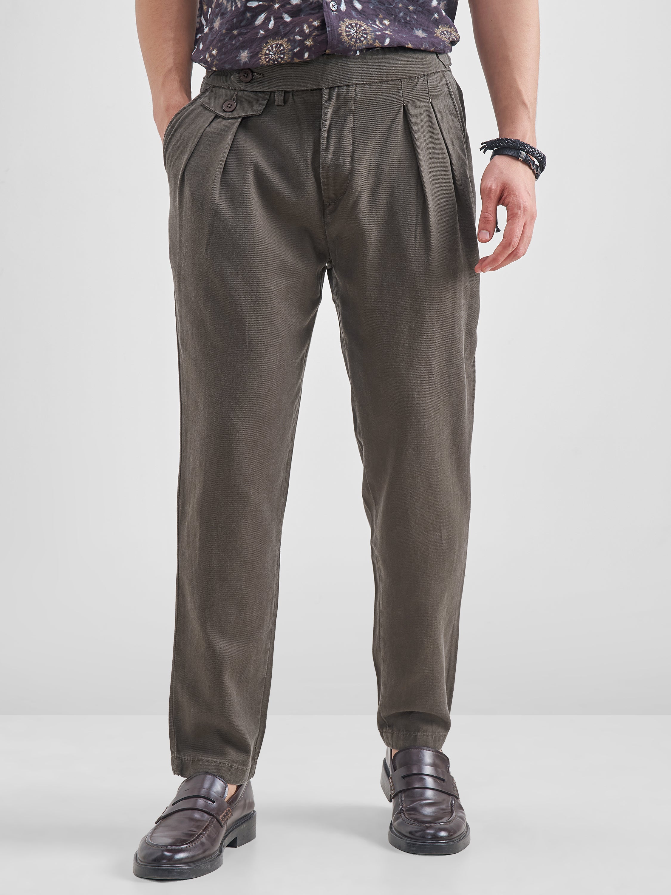 Highlander Men Olive Regular Fit Solid Trouser - Olive - Image 1
