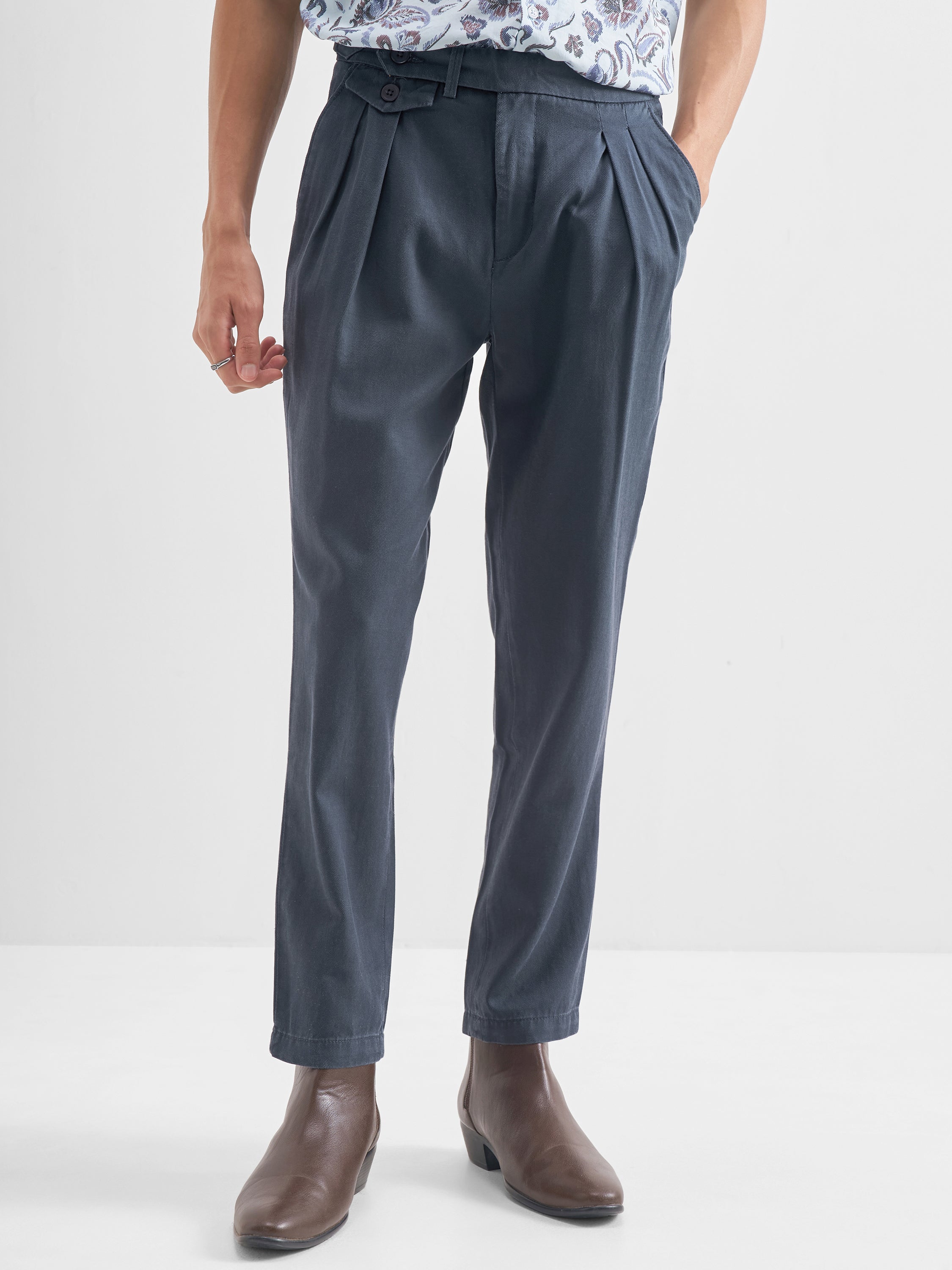 Highlander Men Blue Tapered Fit Casual Trouser - Blue - Image 1