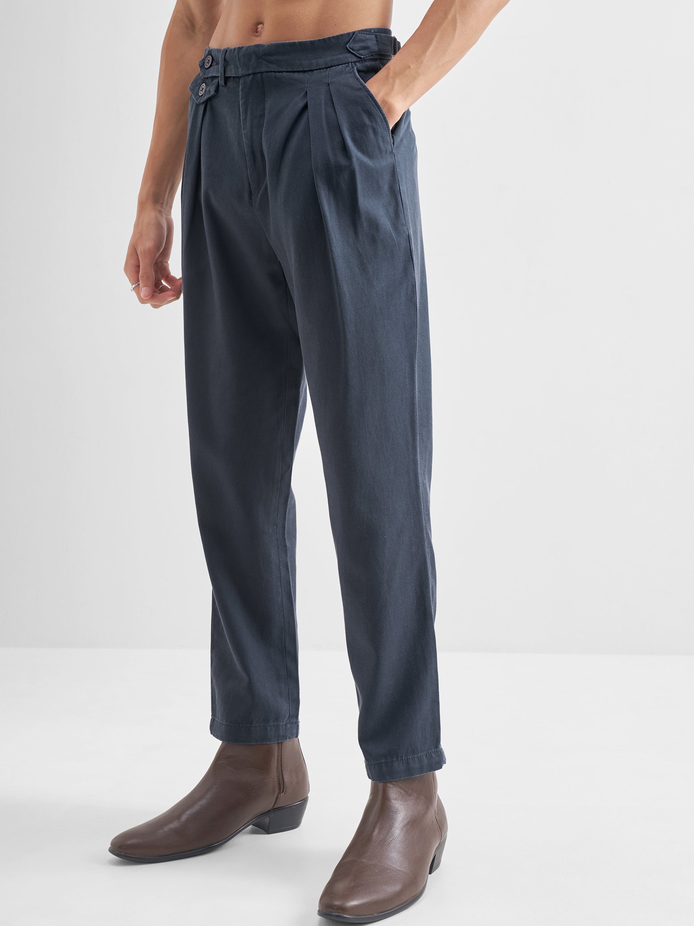 Highlander Men Blue Tapered Fit Casual Trouser - Blue - Image 4