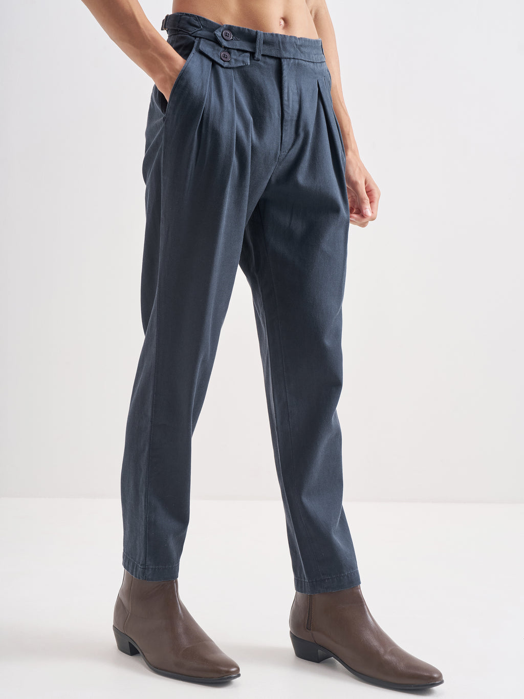Highlander Men Blue Tapered Fit Casual Trouser - Blue - Image 6