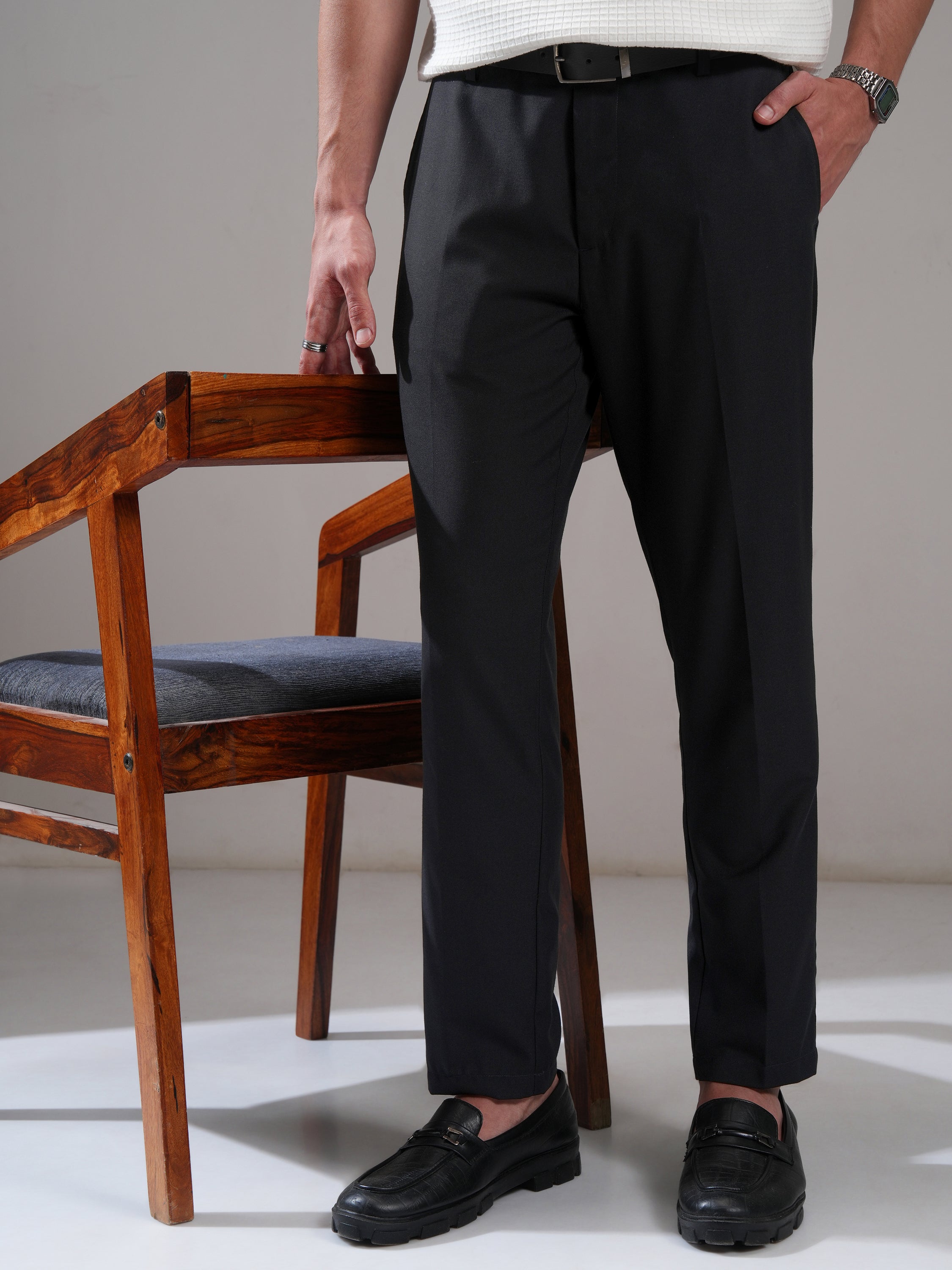 Highlander Men Blue Relaxed Fit Solid Casual Trouser - Blue - Image 1