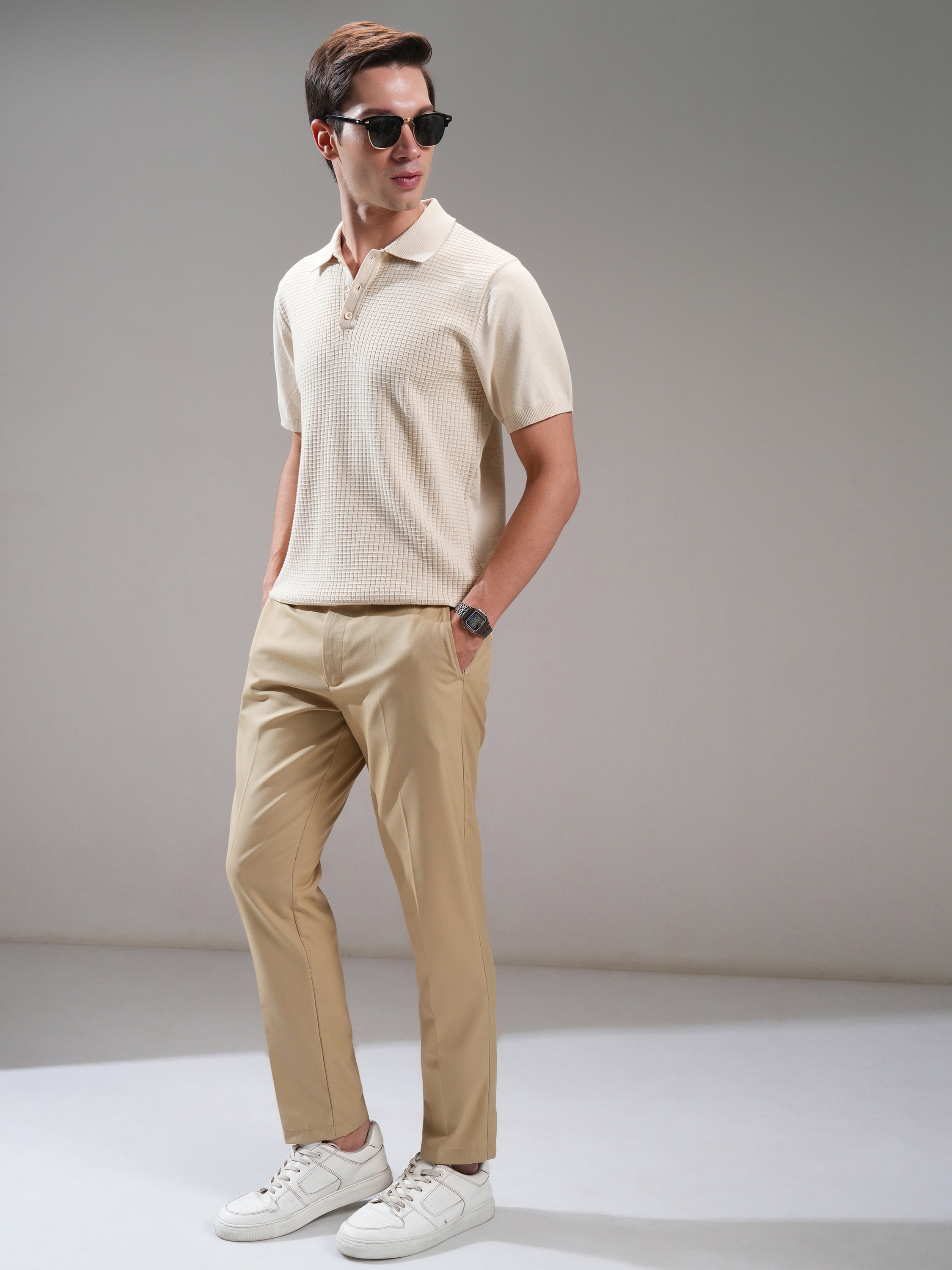 Highlander Men Taupe Relaxed Fit Solid Casual Trouser - Taupe - Image 2
