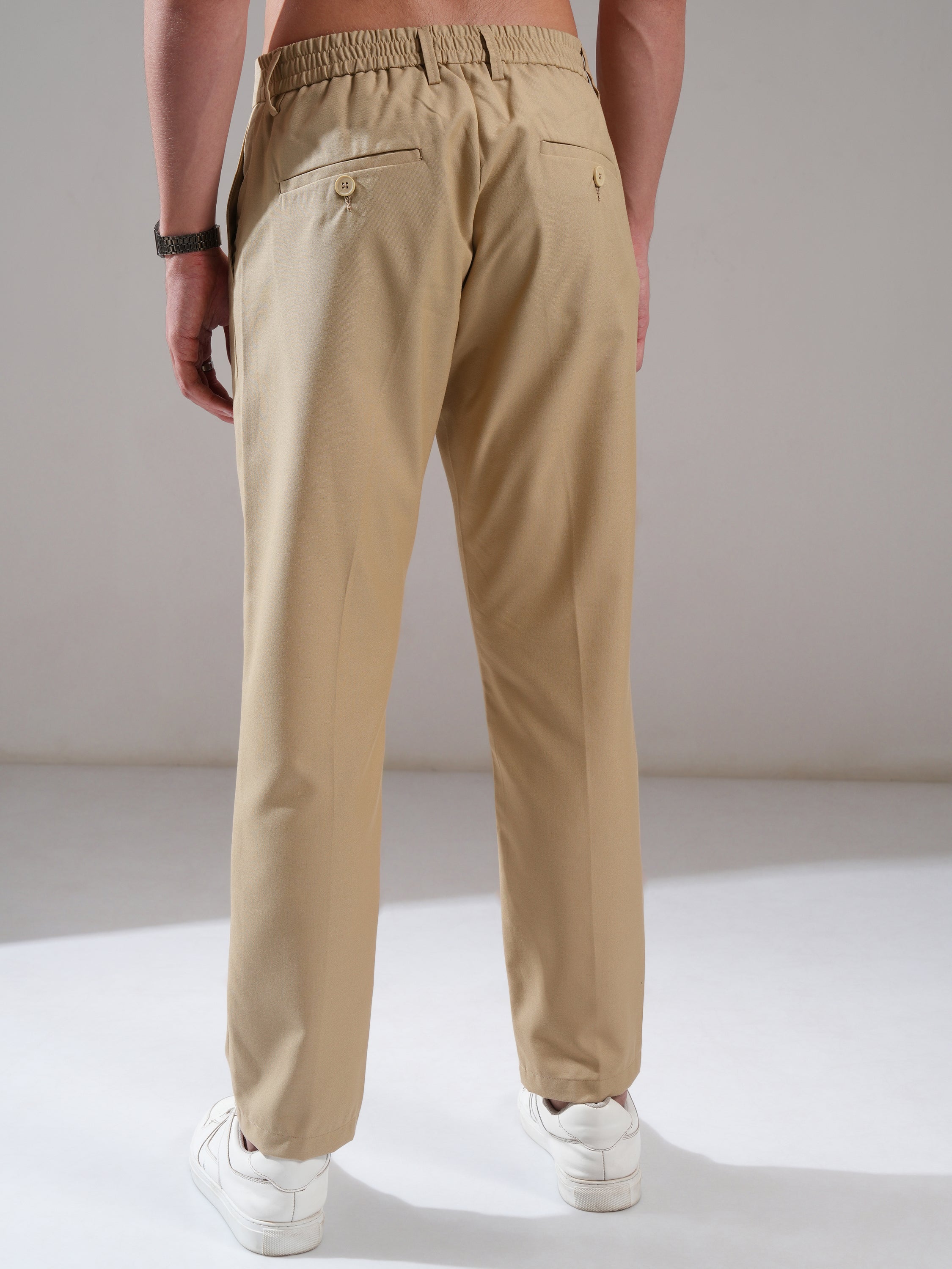 Highlander Men Taupe Relaxed Fit Solid Casual Trouser - Taupe - Image 3