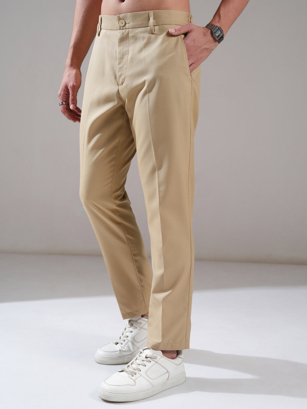 Highlander Men Taupe Relaxed Fit Solid Casual Trouser - Taupe - Image 4