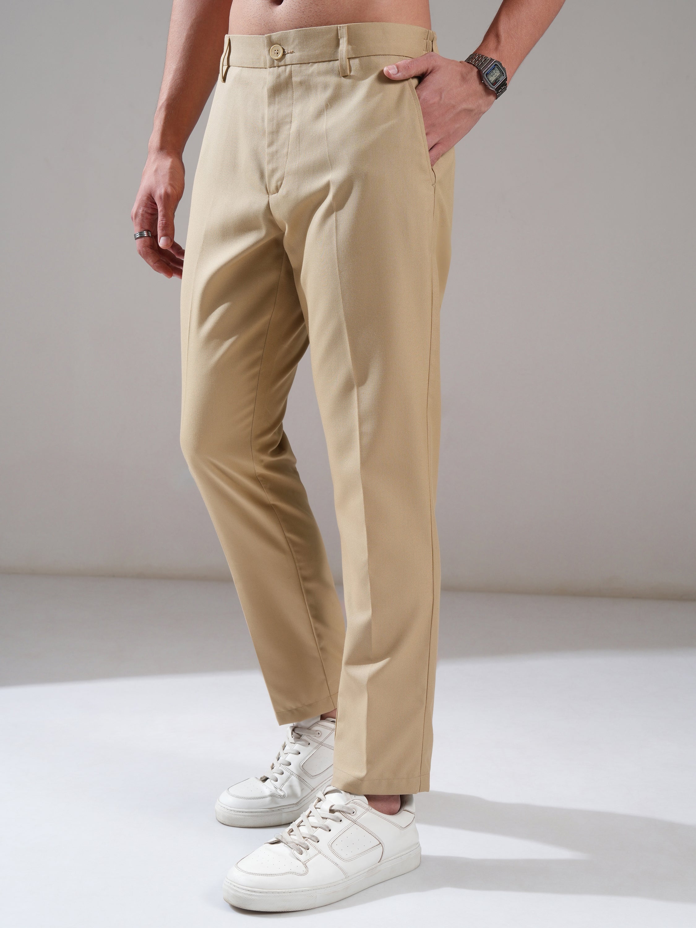 Highlander Men Taupe Relaxed Fit Solid Casual Trouser - Taupe - Image 4