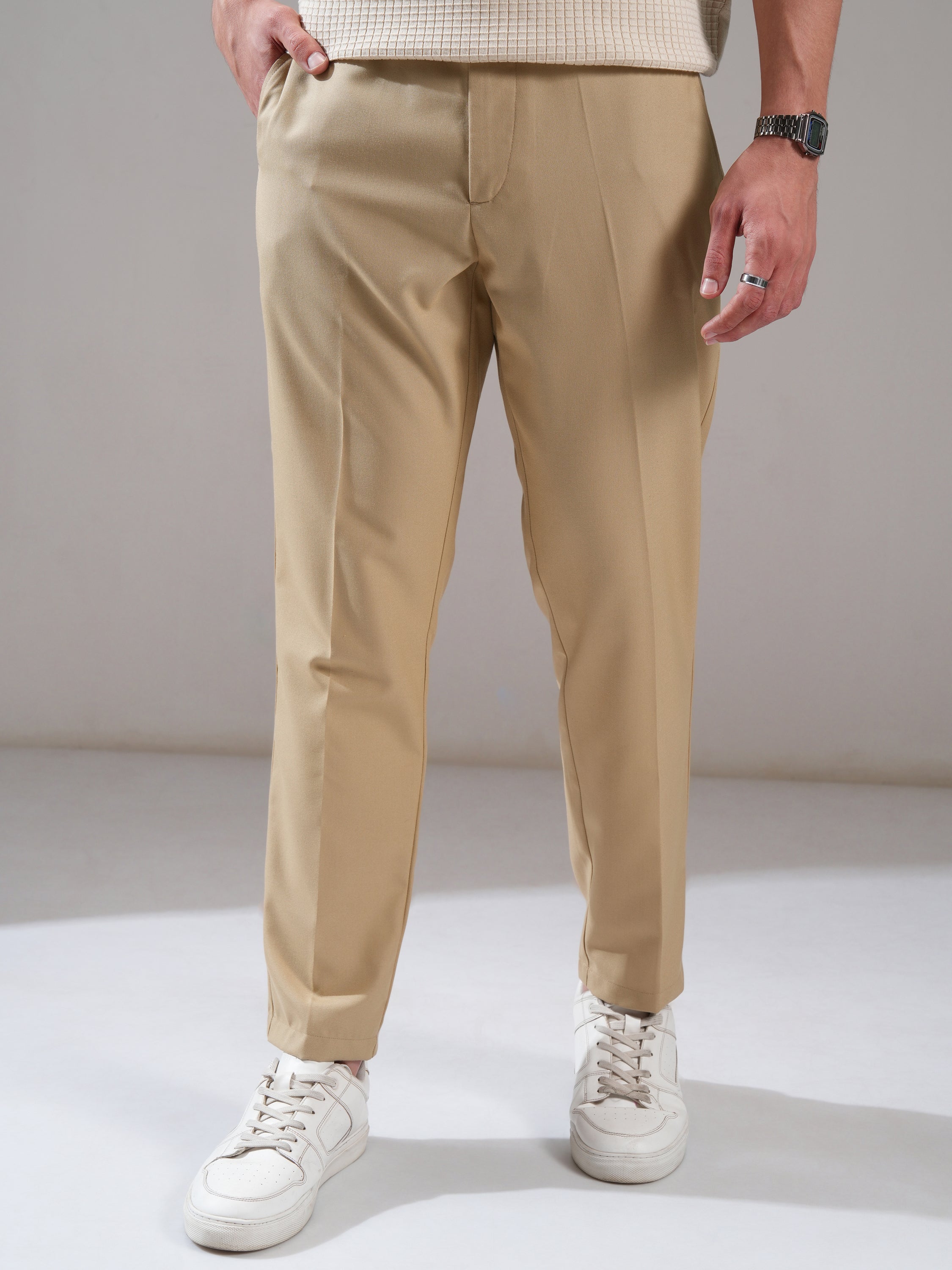 Highlander Men Taupe Relaxed Fit Solid Casual Trouser - Taupe - Image 6