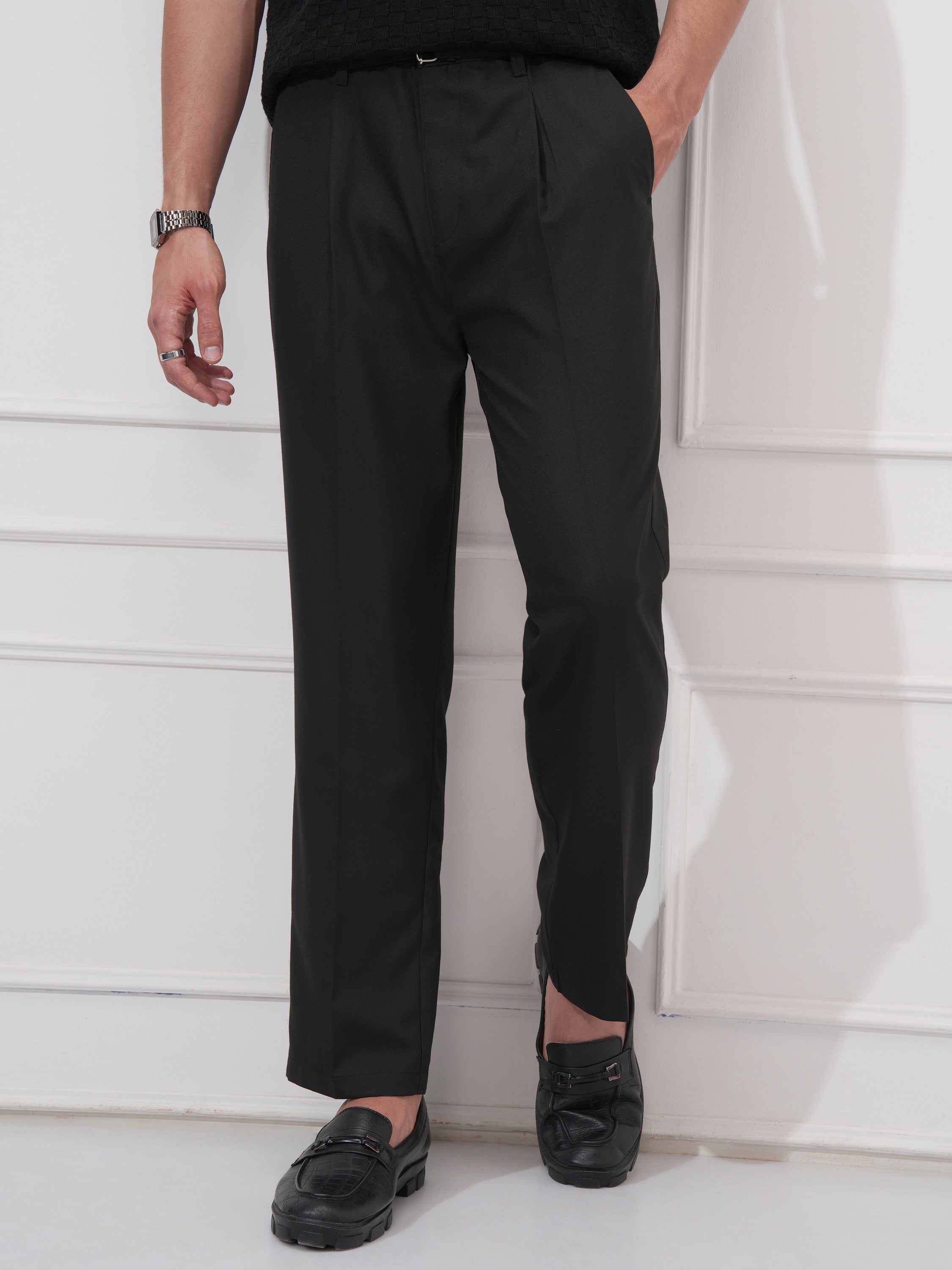 Highlander Men Black Straight Fit Solid Casual Trouser - Black - Image 1