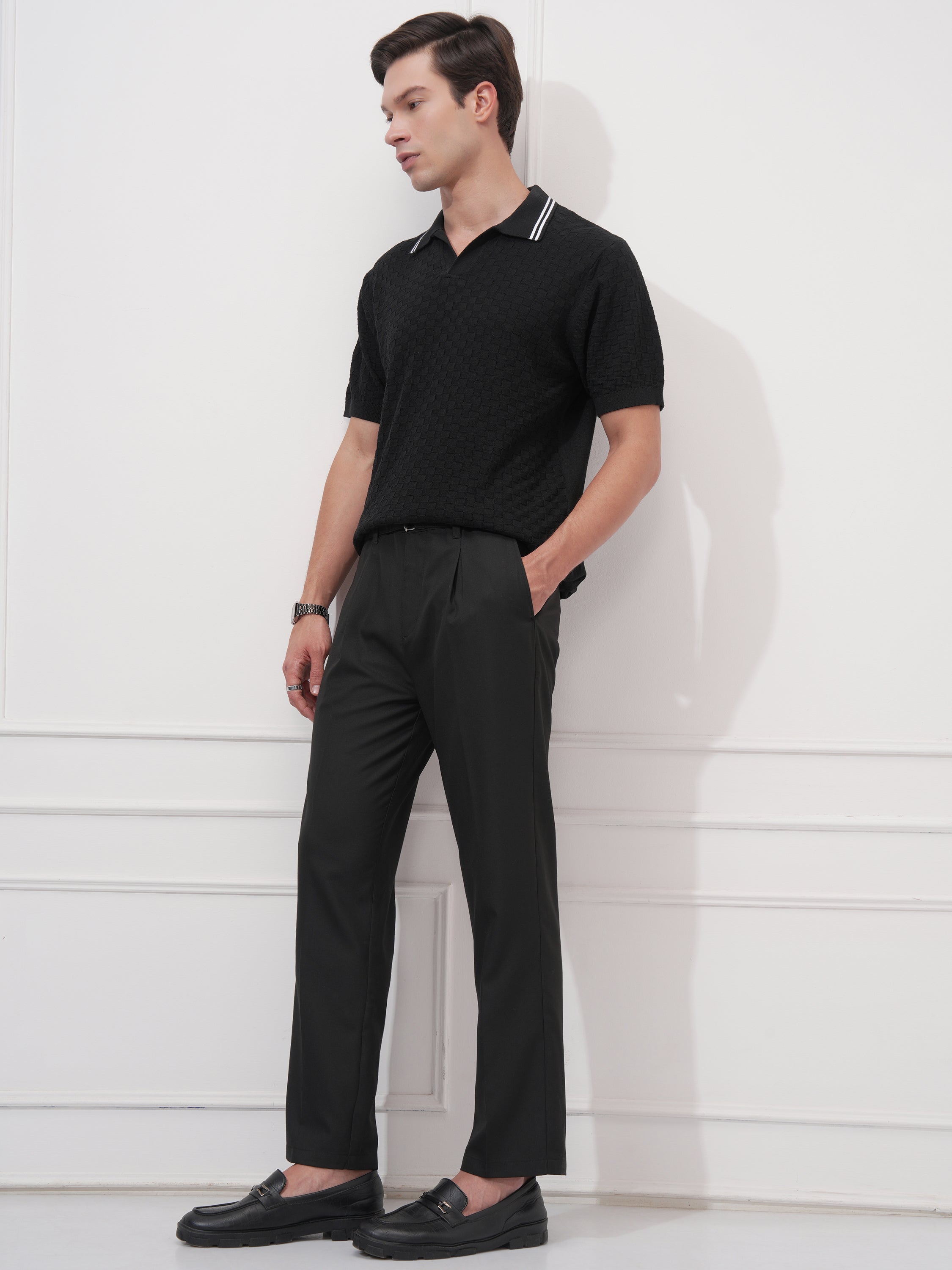 Highlander Men Black Straight Fit Solid Casual Trouser - Black - Image 2