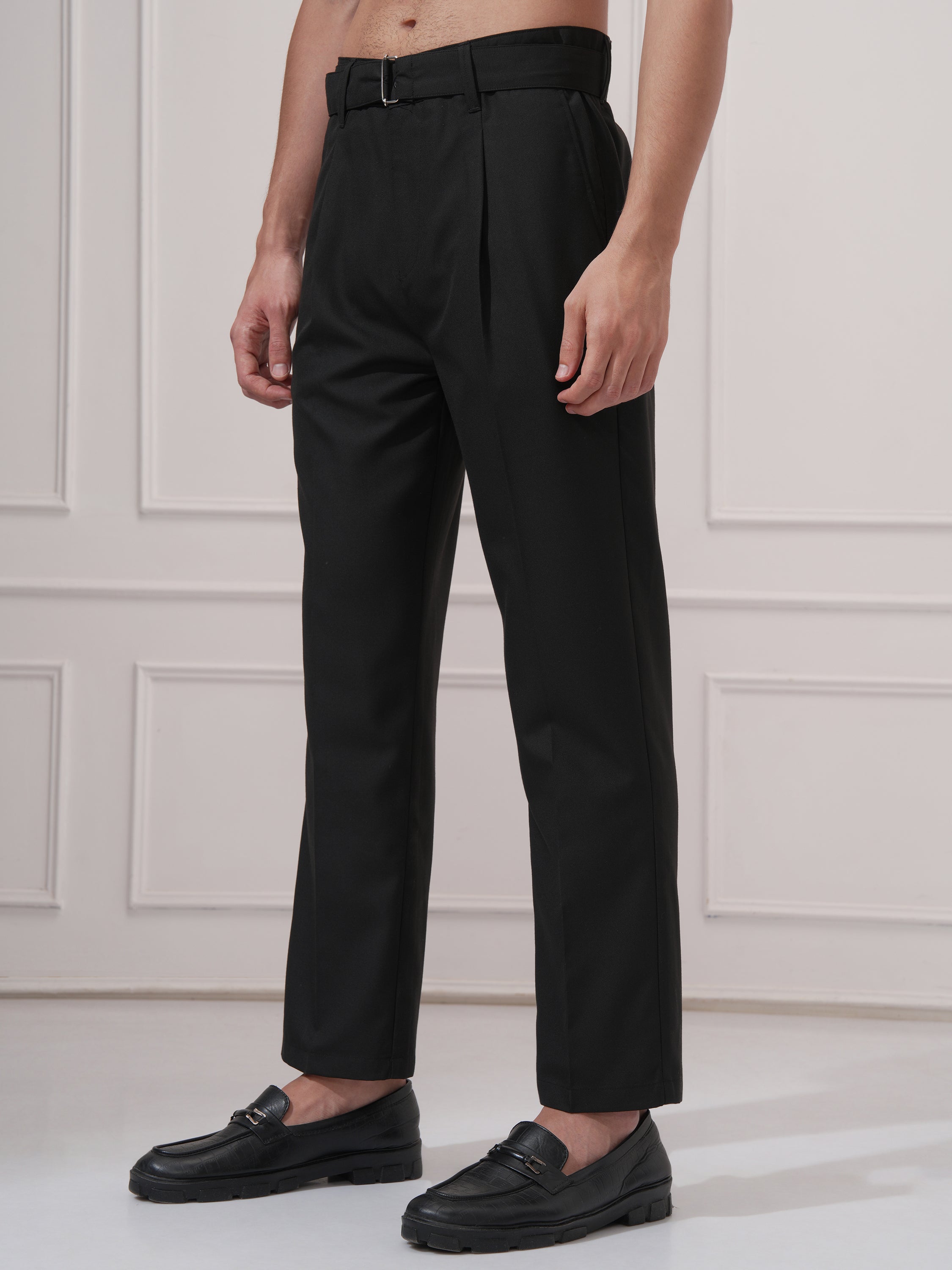 Highlander Men Black Straight Fit Solid Casual Trouser - Black - Image 4