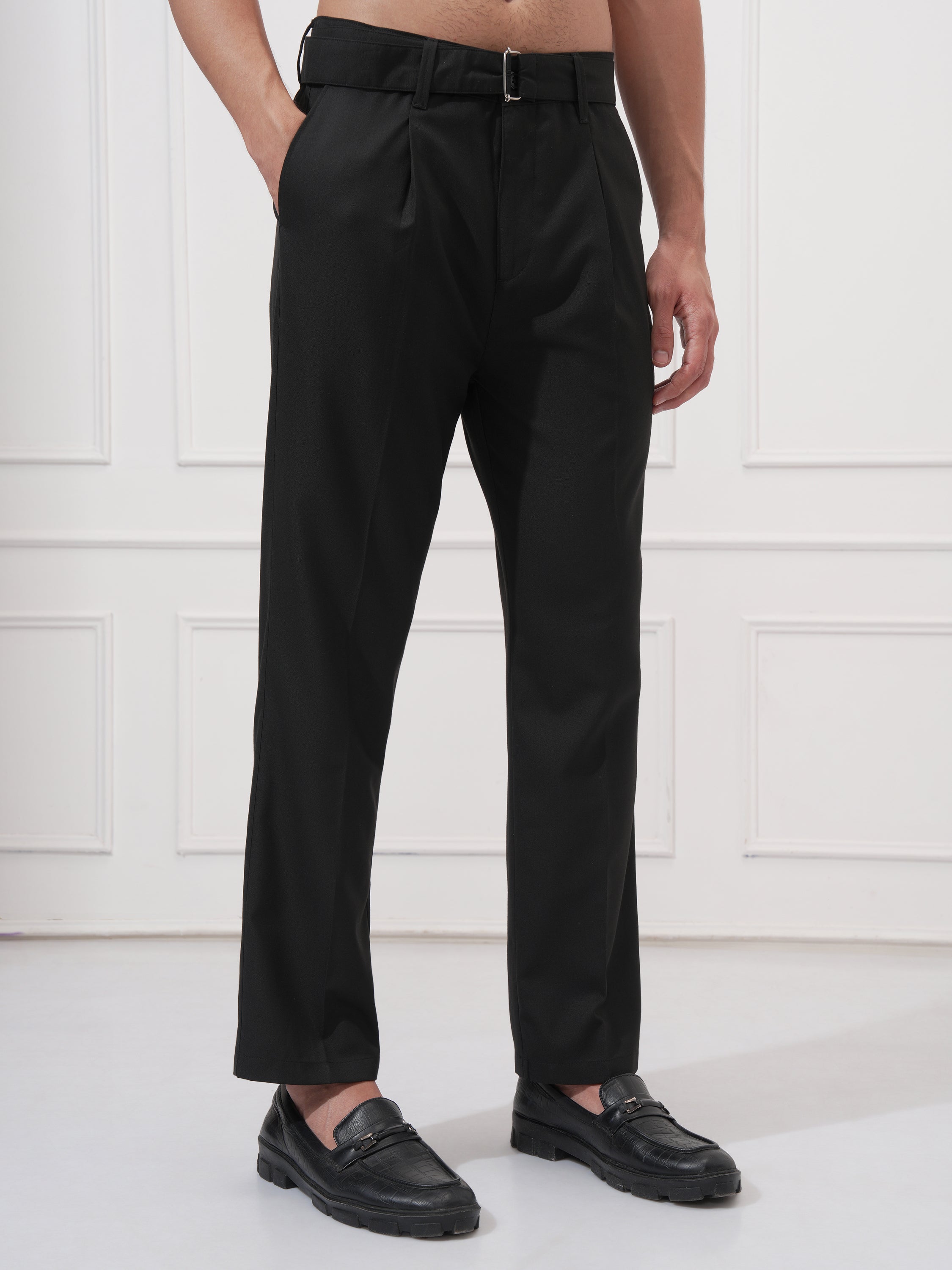 Highlander Men Black Straight Fit Solid Casual Trouser - Black - Image 6