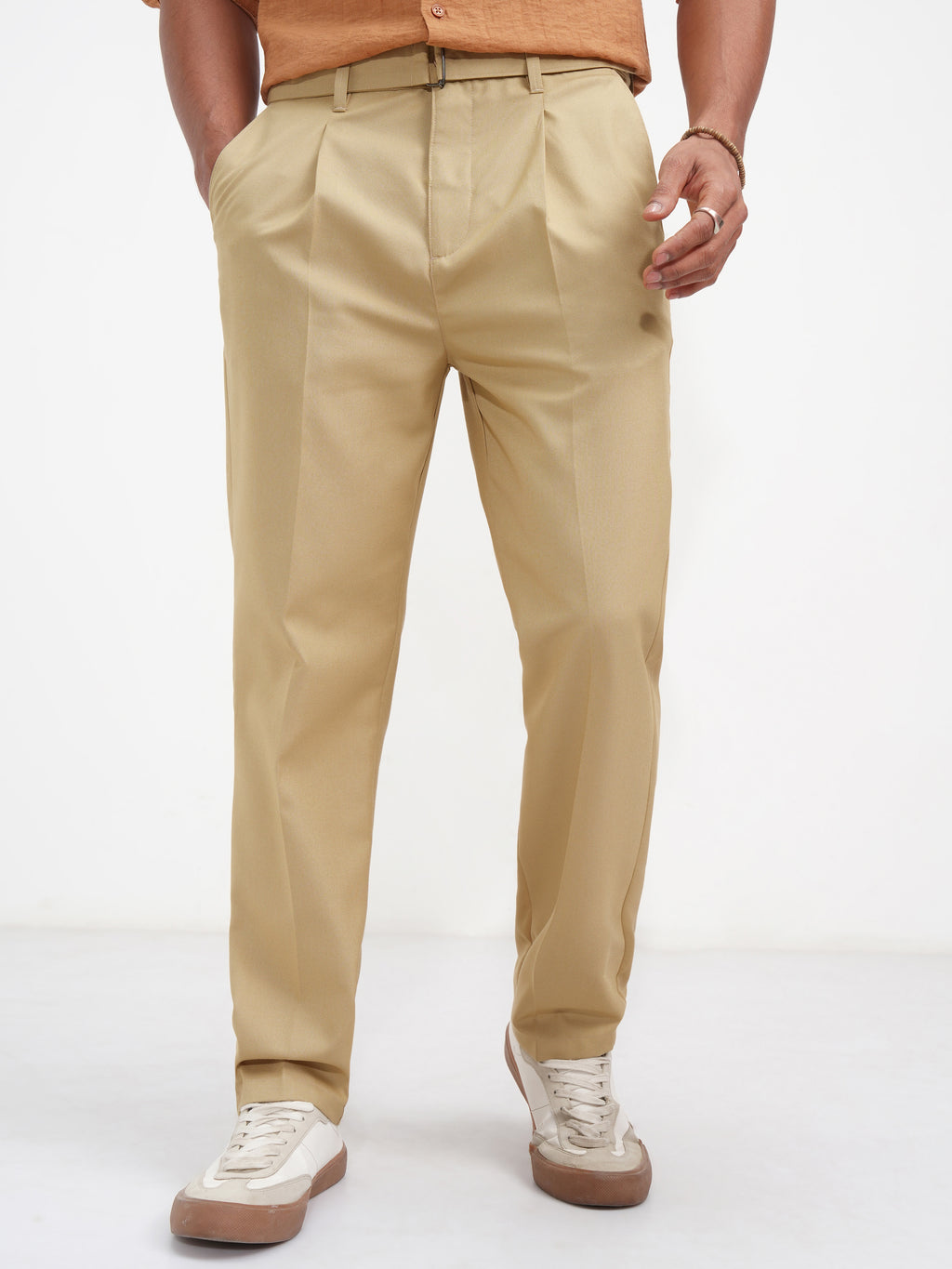 Highlander Men Brown Regular Fit Solid Korean Pant - Brown - Image 1