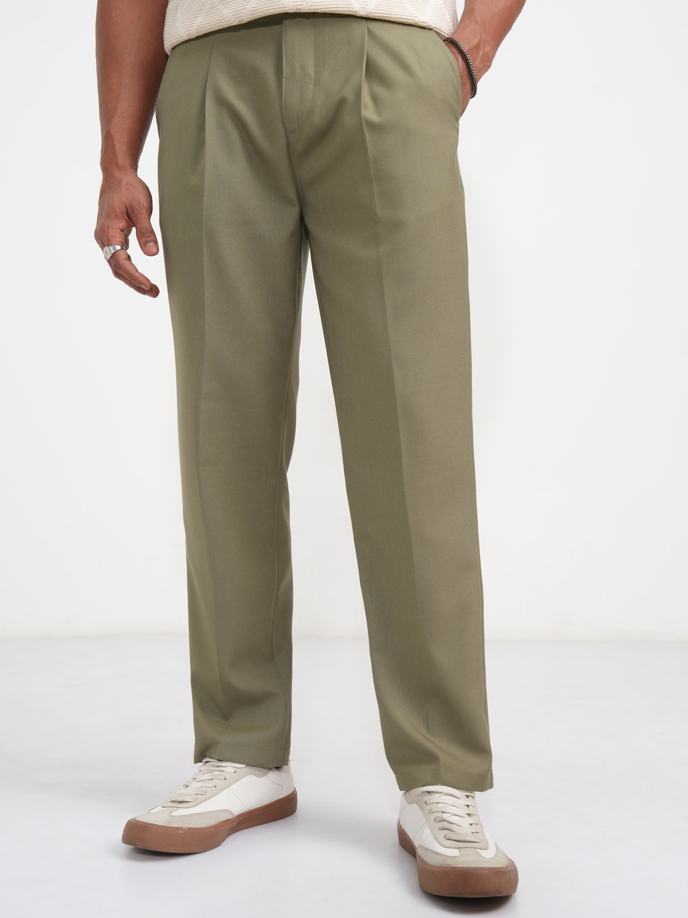 Highlander Men Green Regular Fit Solid Korean Pant - Green - Image 1