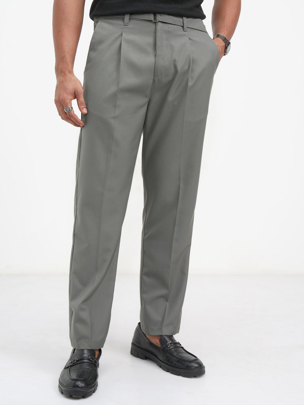 Highlander Men Grey Regular Fit Solid Korean Pant - Grey - Image 1