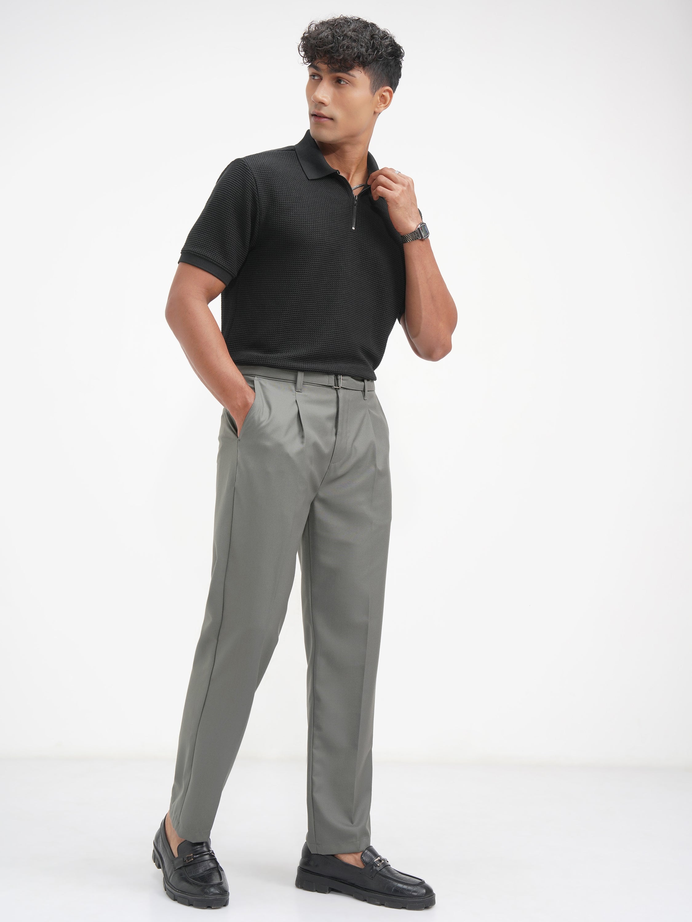 Highlander Men Grey Regular Fit Solid Korean Pant - Grey - Image 2