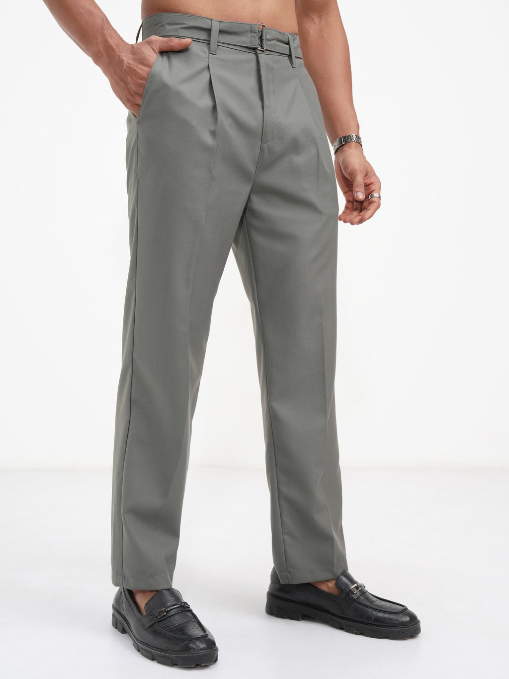 Highlander Men Grey Regular Fit Solid Korean Pant - Grey - Image 6