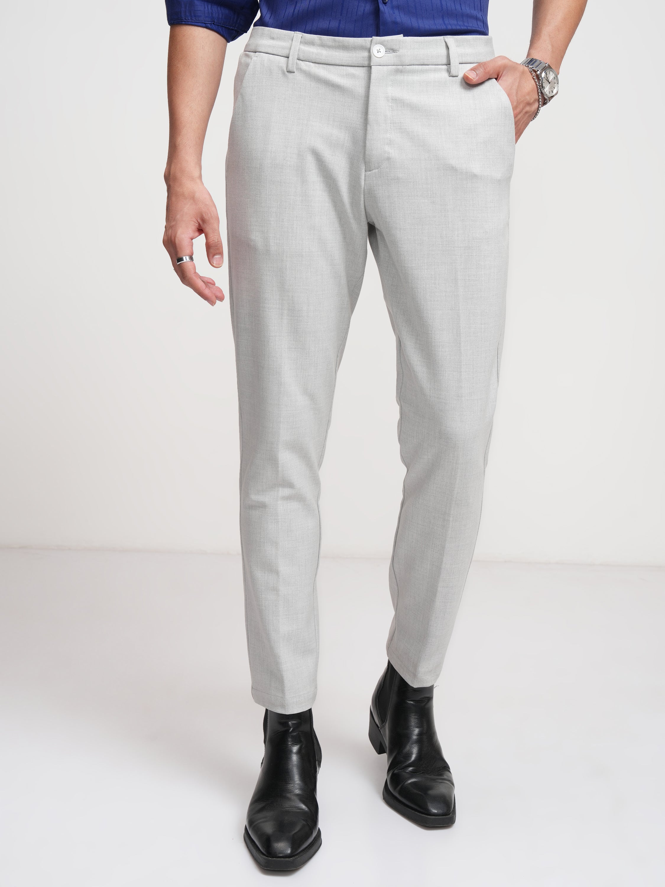 Highlander Men Grey Slim Fit Solid Formal Trouser - Grey - Image 1