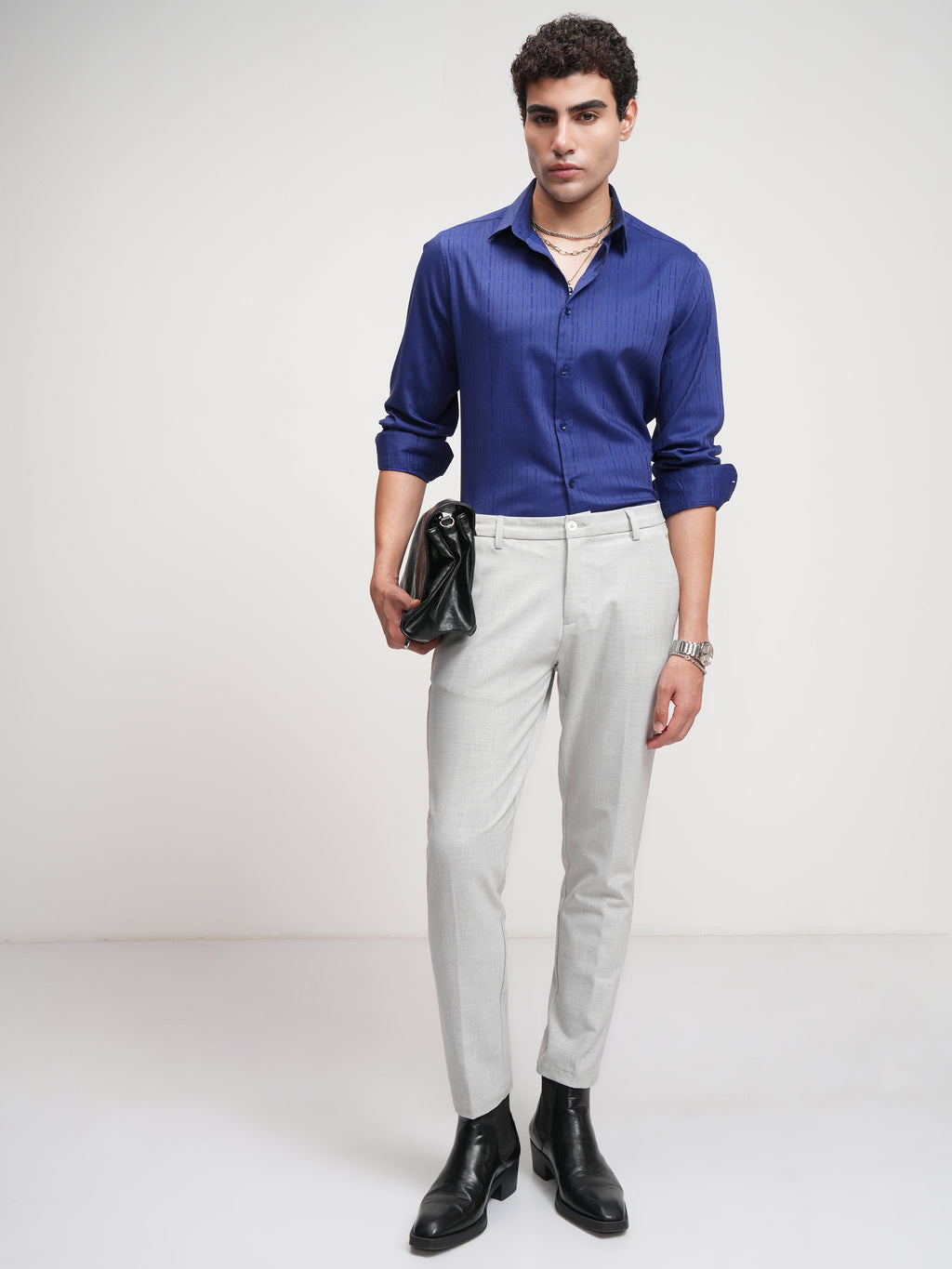 Highlander Men Grey Slim Fit Solid Formal Trouser - Grey - Image 2