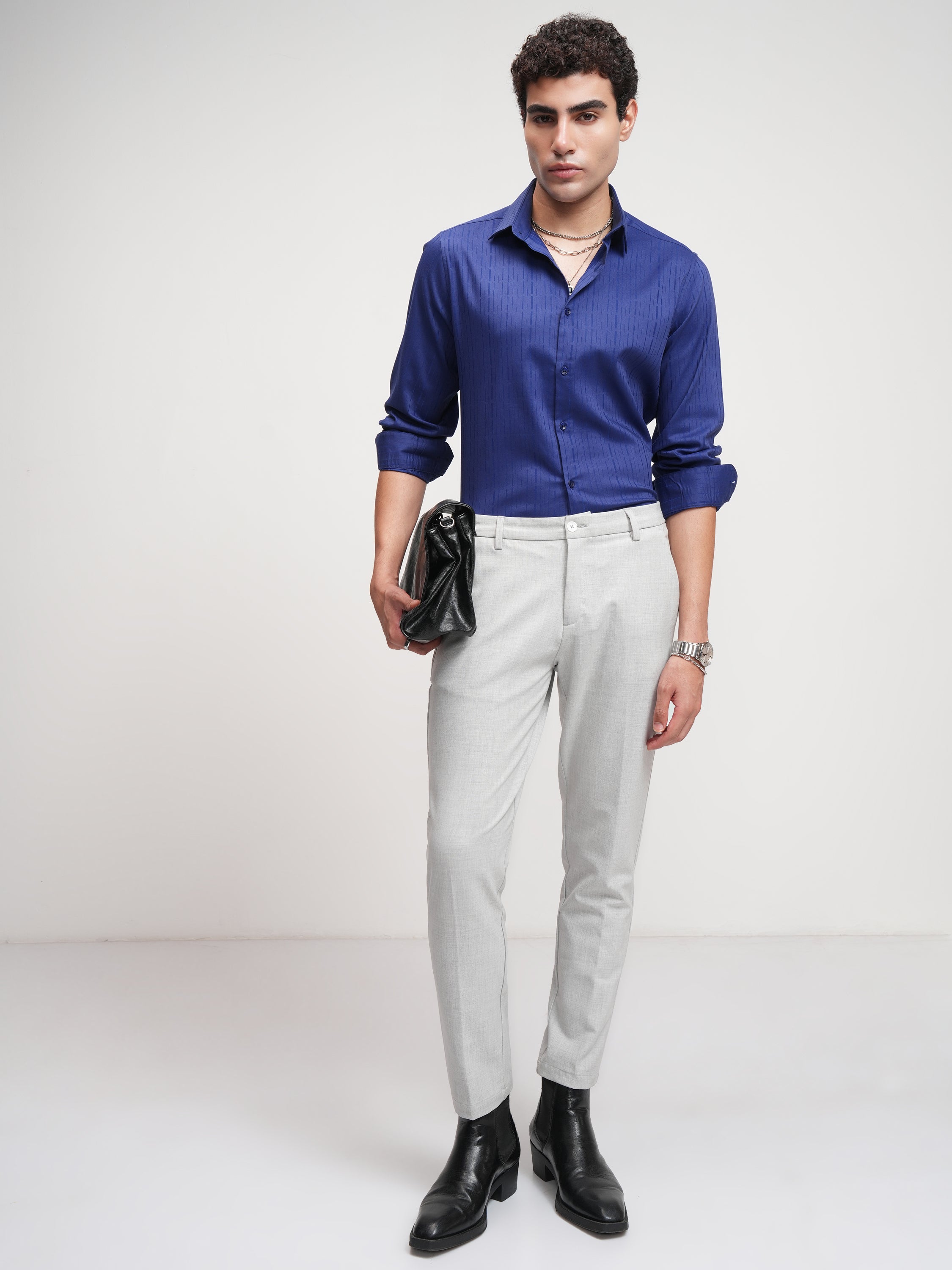 Highlander Men Grey Slim Fit Solid Formal Trouser - Grey - Image 2