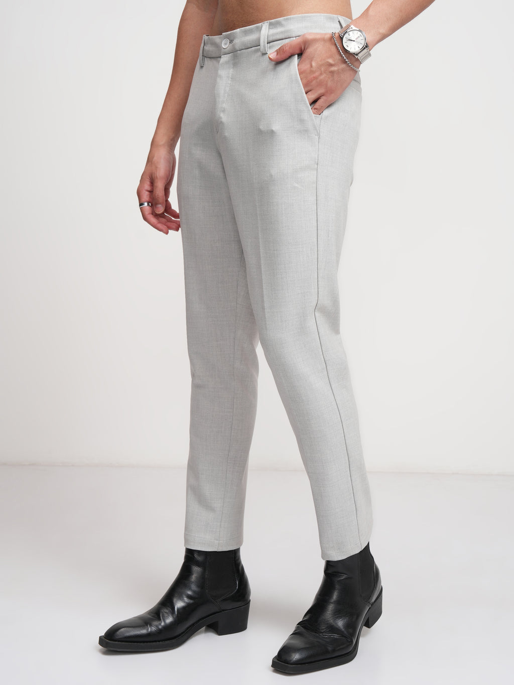 Highlander Men Grey Slim Fit Solid Formal Trouser - Grey - Image 4