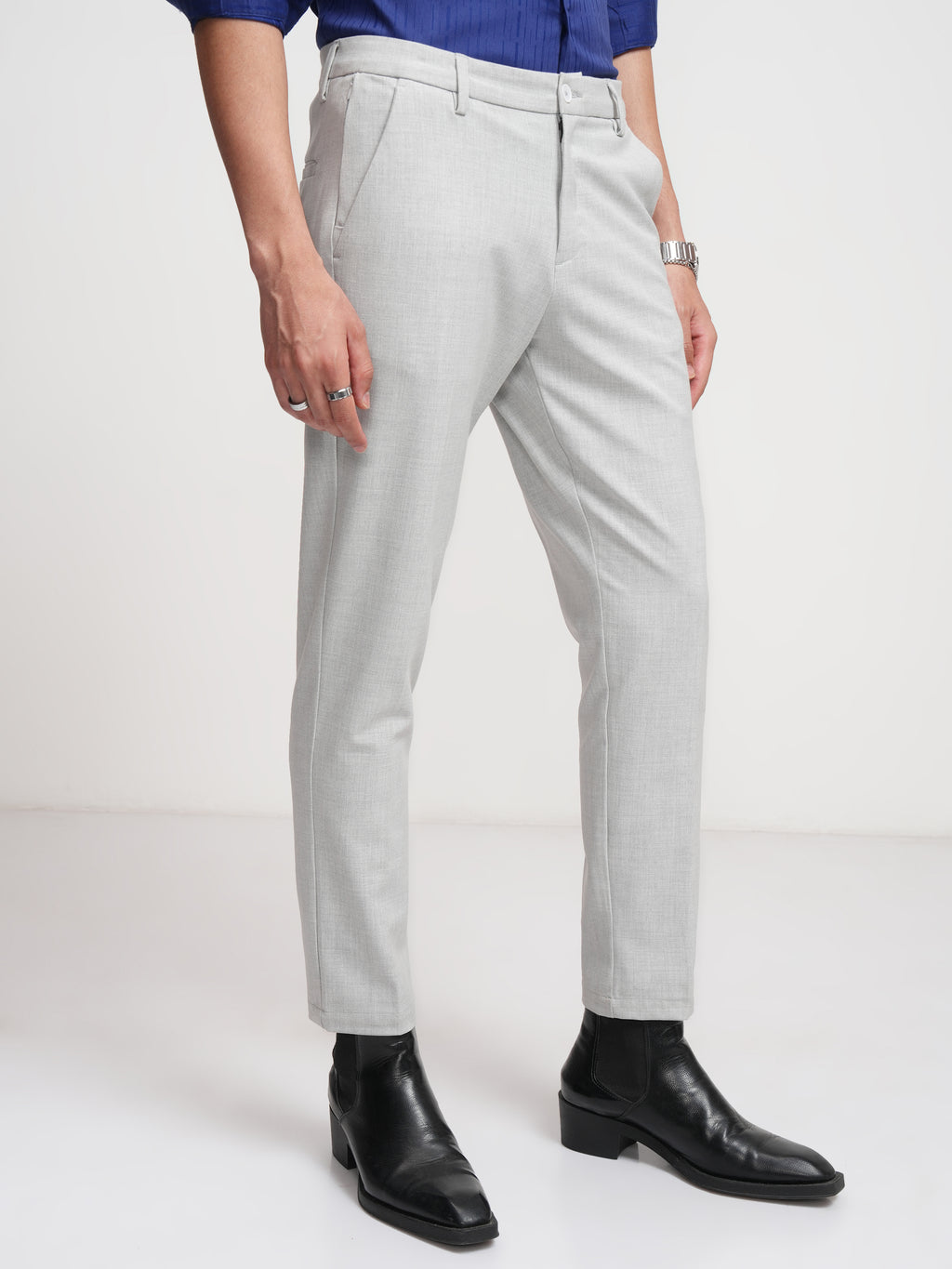 Highlander Men Grey Slim Fit Solid Formal Trouser - Grey - Image 6
