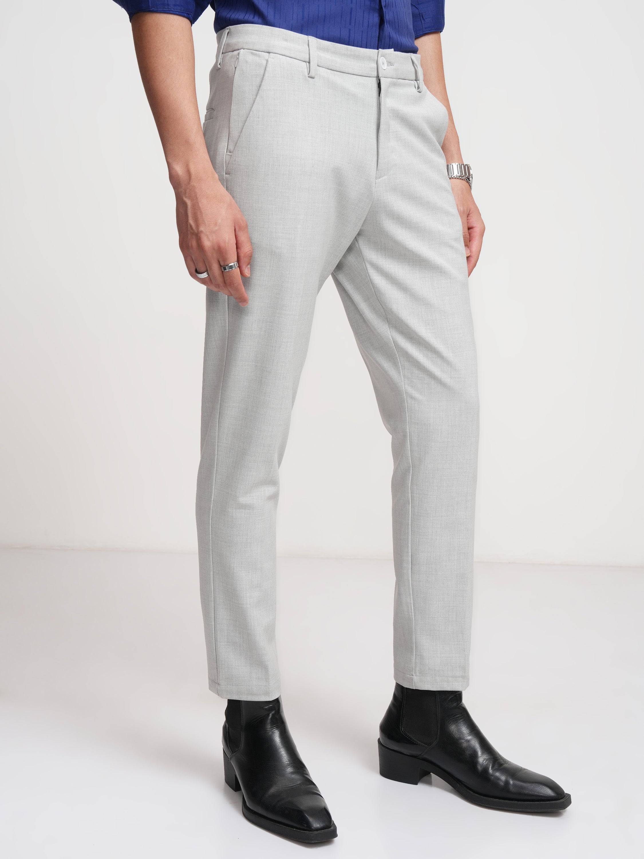 Highlander Men Grey Slim Fit Solid Formal Trouser - Grey - Image 6