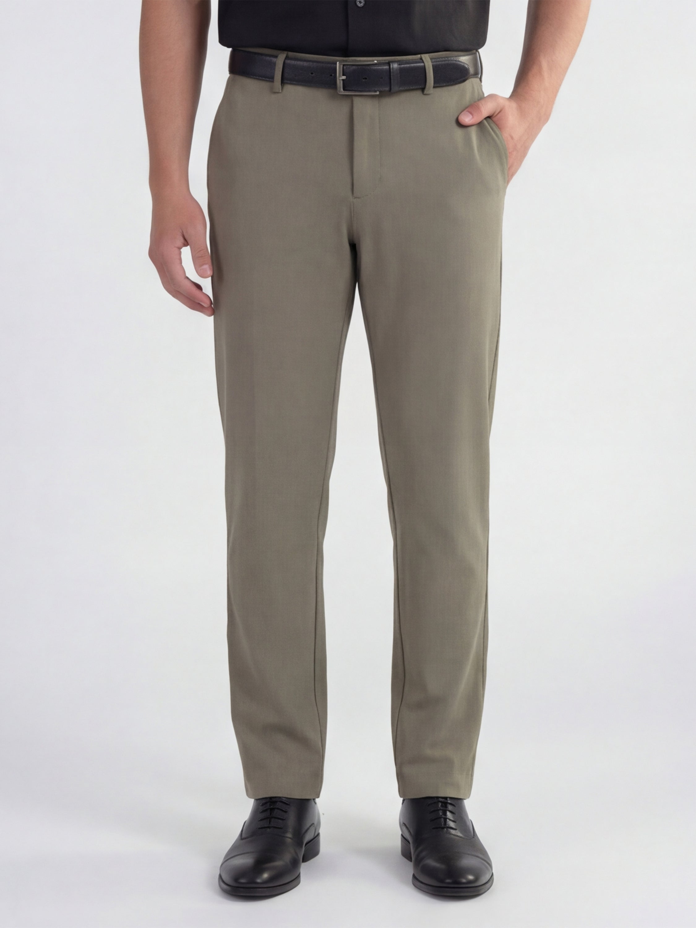Highlander Men Olive Slim Fit Solid Formal Trouser - Olive - Image 1