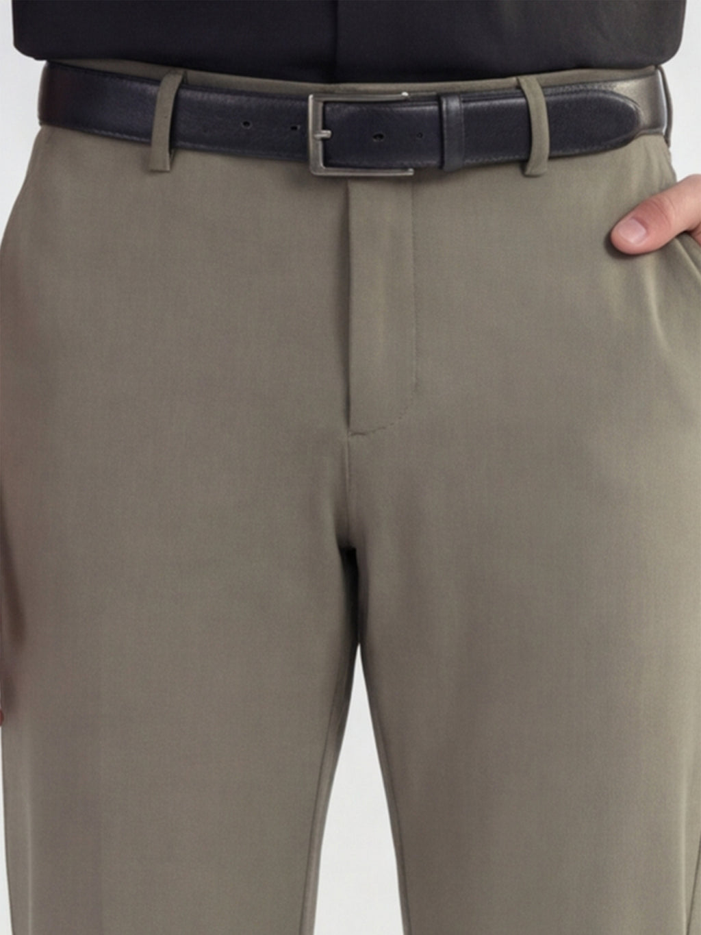 Highlander Men Olive Slim Fit Solid Formal Trouser - Olive - Image 5