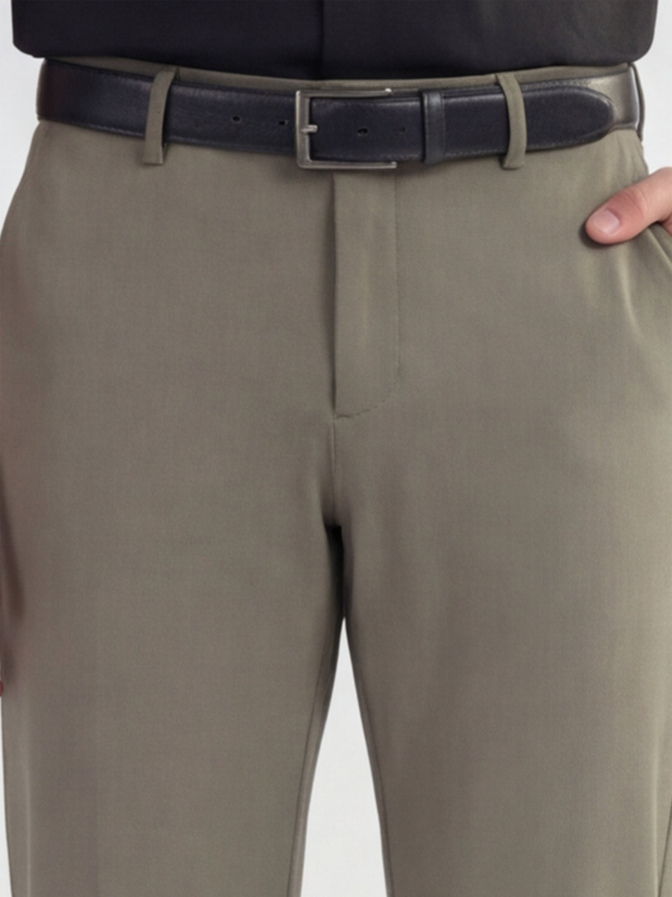 Highlander Men Olive Slim Fit Solid Formal Trouser - Olive - Image 5