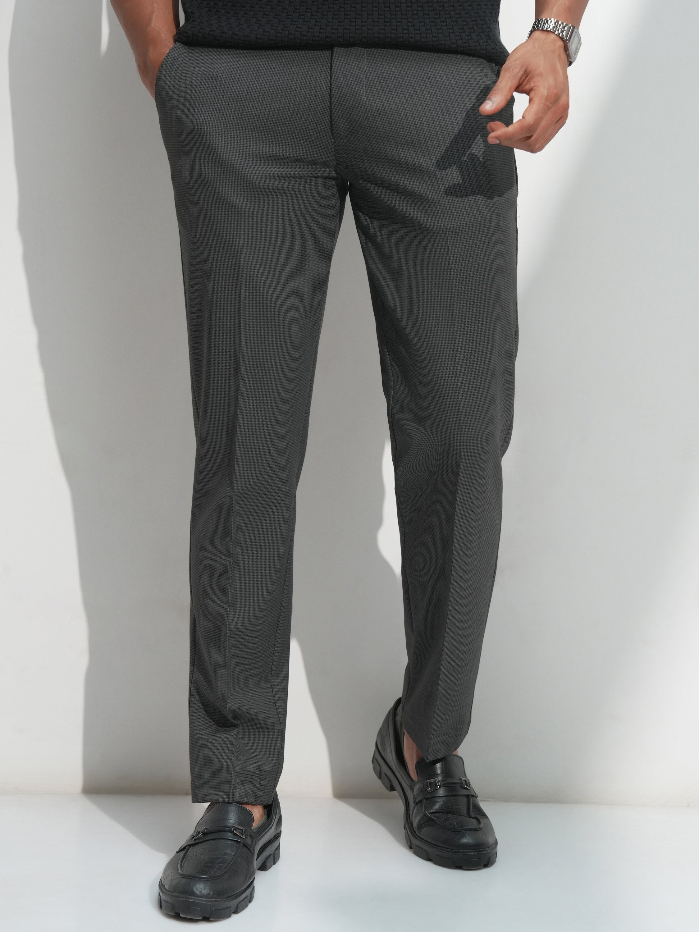Highlander Men Charcoal Slim Fit Solid Casual Trouser - Charcoal - Image 1