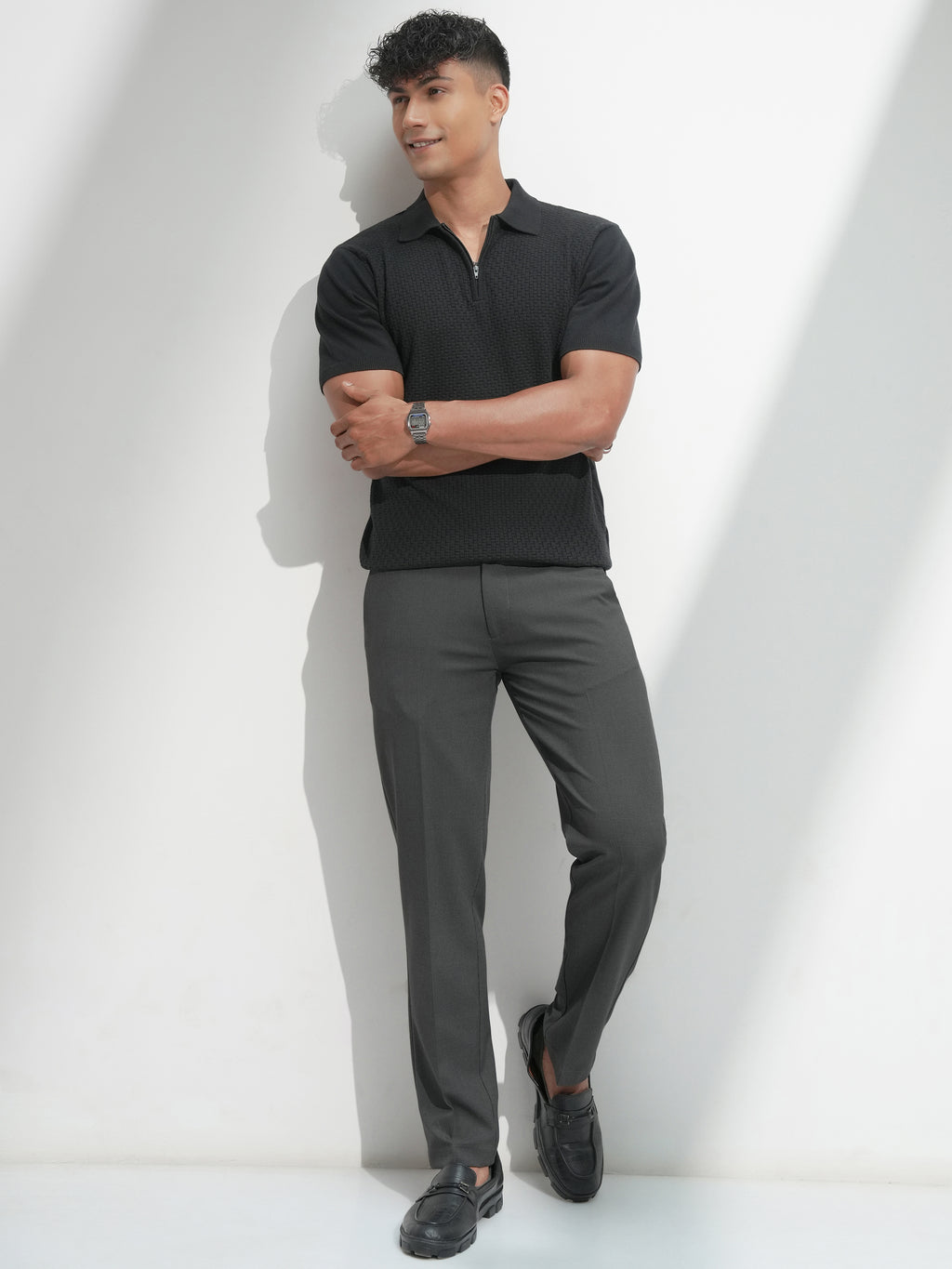 Highlander Men Charcoal Slim Fit Solid Casual Trouser - Charcoal - Image 2