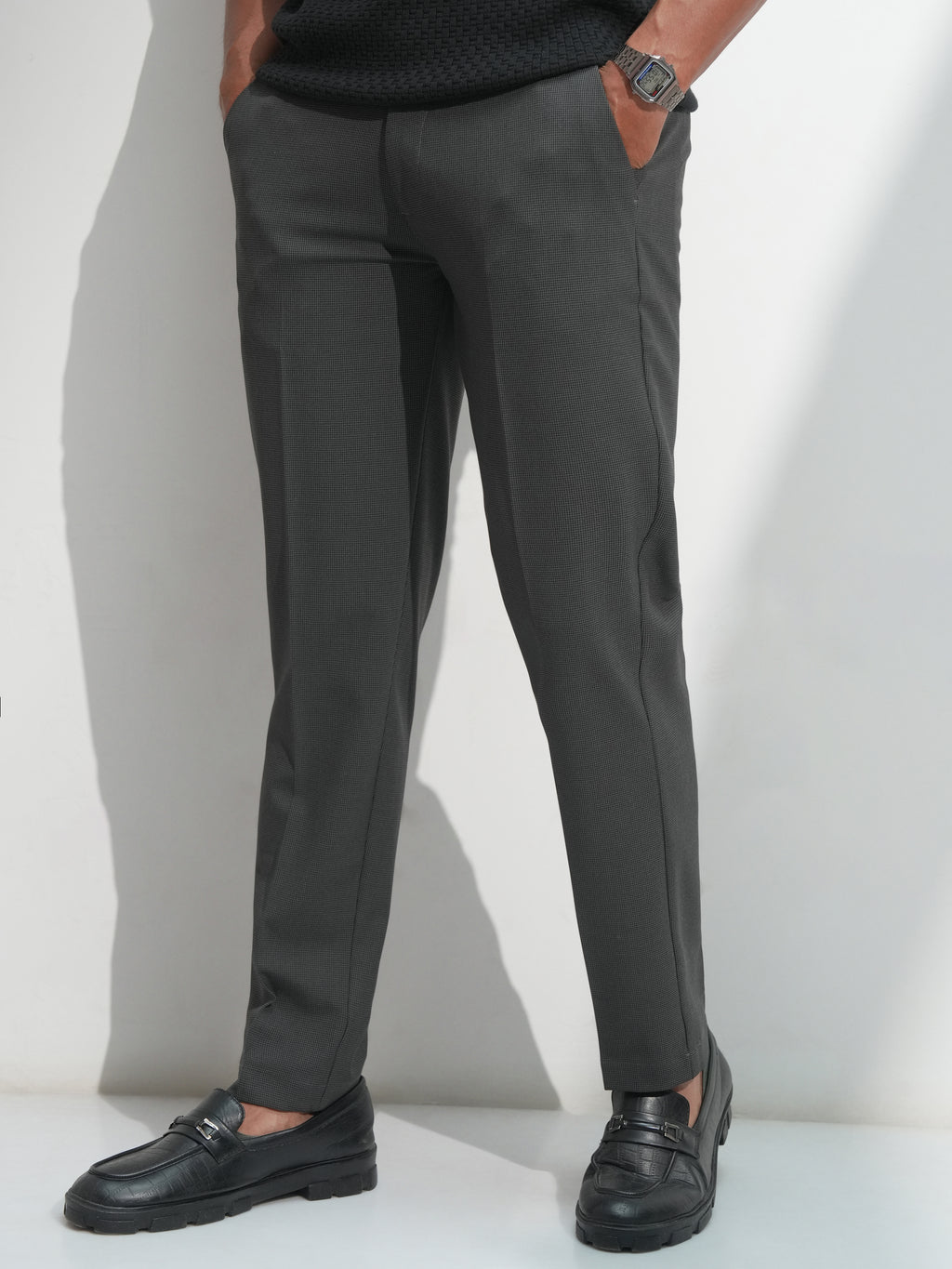 Highlander Men Charcoal Slim Fit Solid Casual Trouser - Charcoal - Image 4